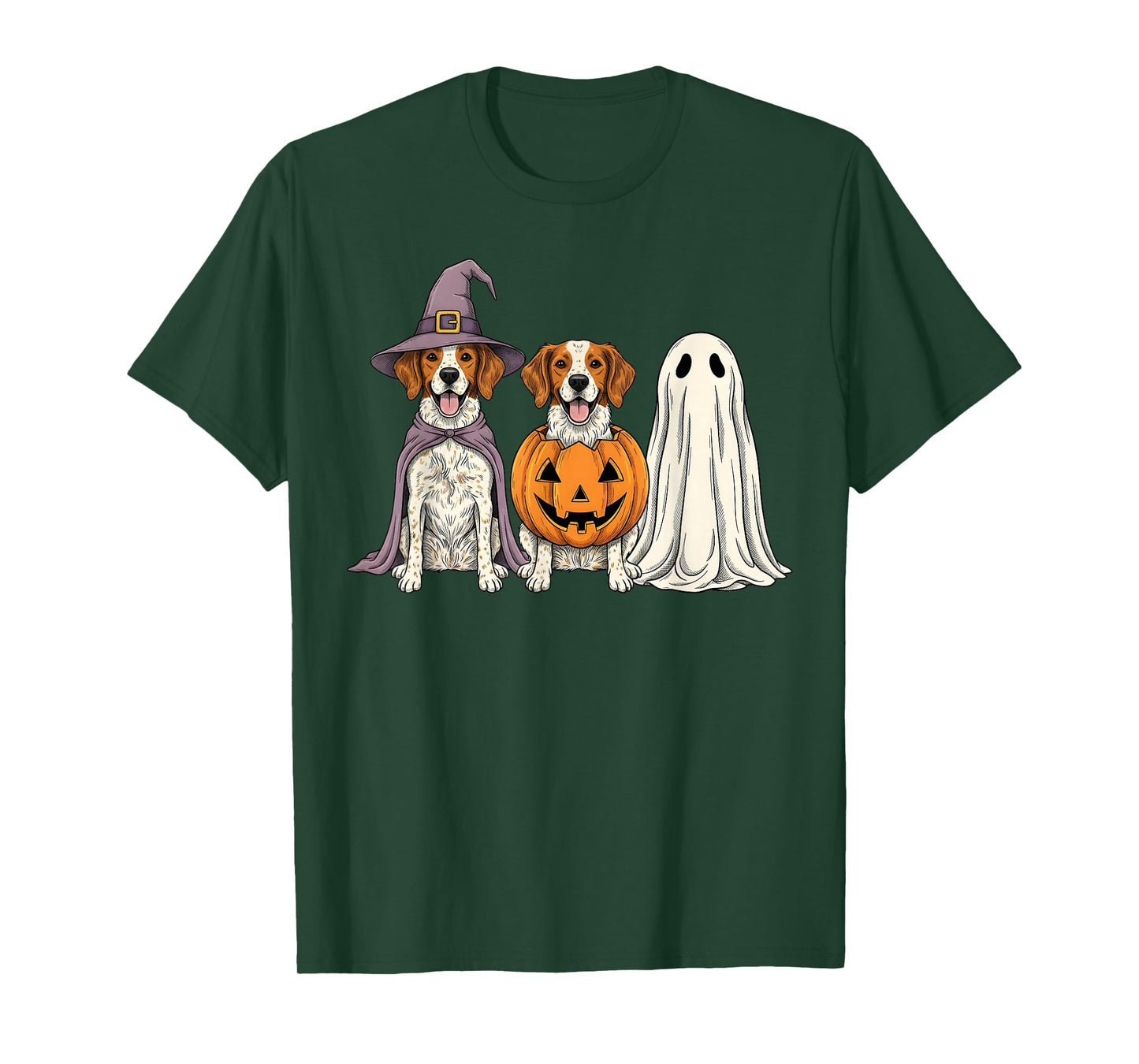 Spooky Ghost Brittany Spaniel Pumpkin Halloween Dog Lover T-Shirt