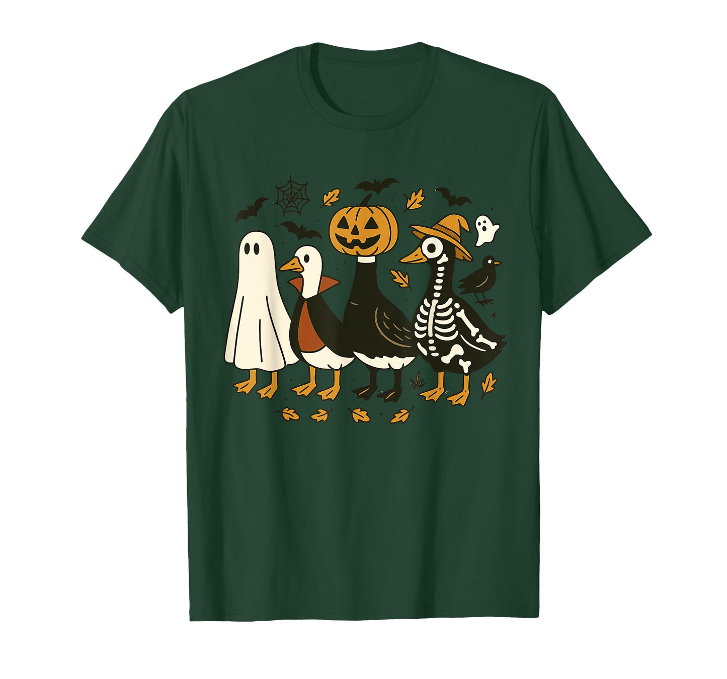 Spooky Goose Halloween Pumpkin Ghost Witch Skeleton T-Shirt