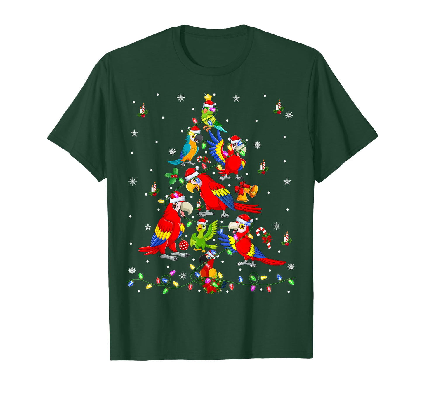 Parrot Bird Christmas Tree Light Tropical Macaw Parrots Xmas T-Shirt
