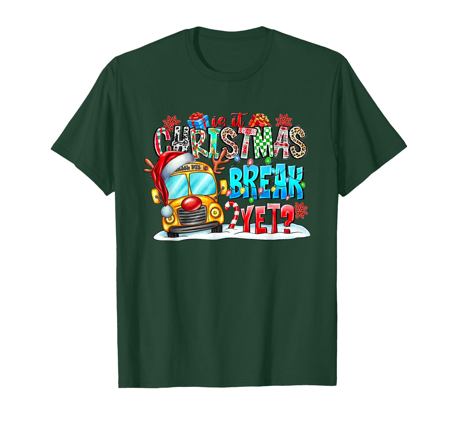 is it Christmas Break Yet School Bus Santa hat Cute T-Shirt