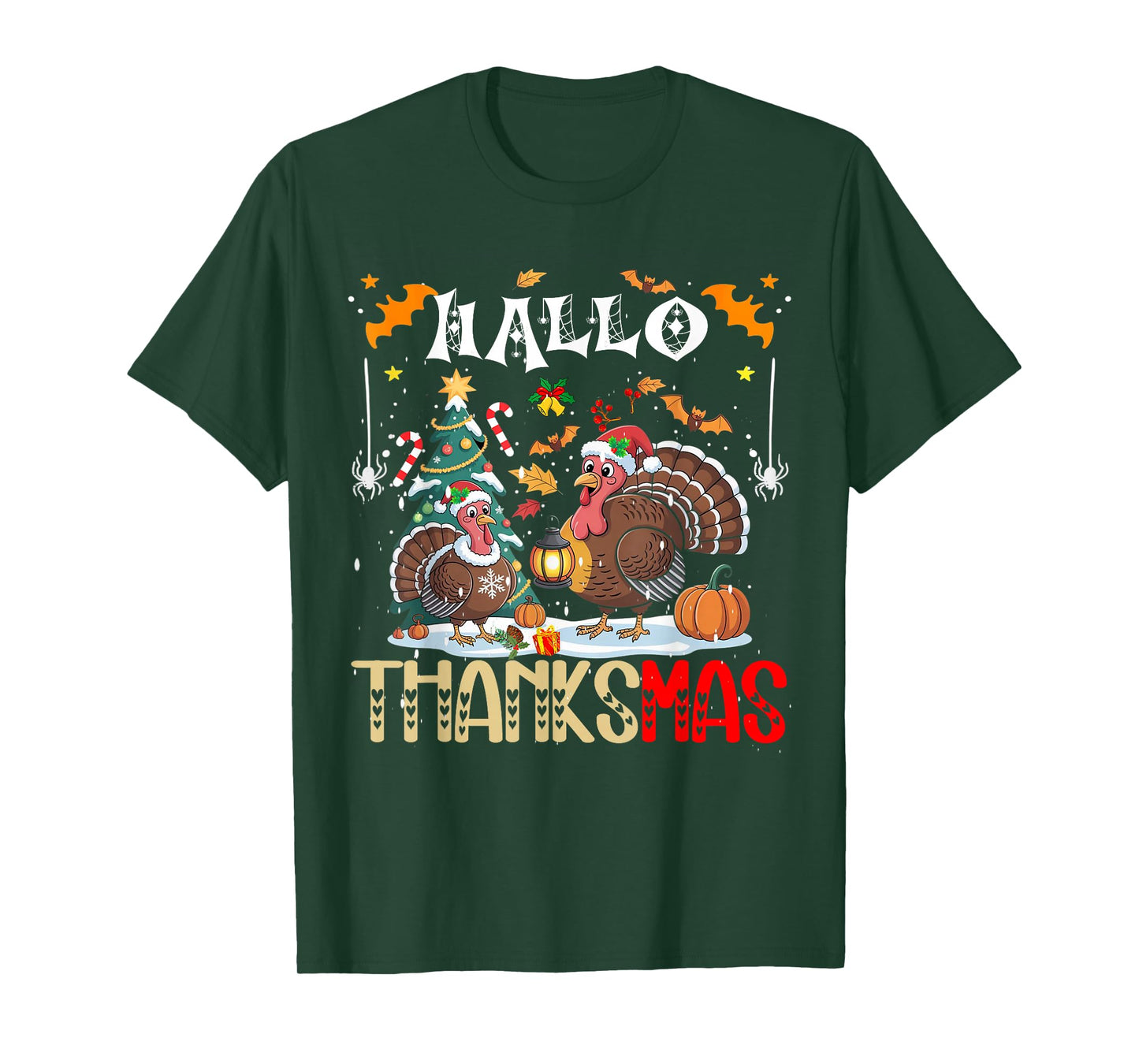Funny HalloThanksMas Happy Thanksgiving Santa Turkey T-Shirt