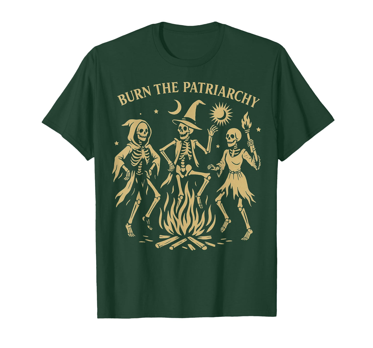 Burn The Patriarchy Funny Feminist Halloween Skeleton Witch T-Shirt