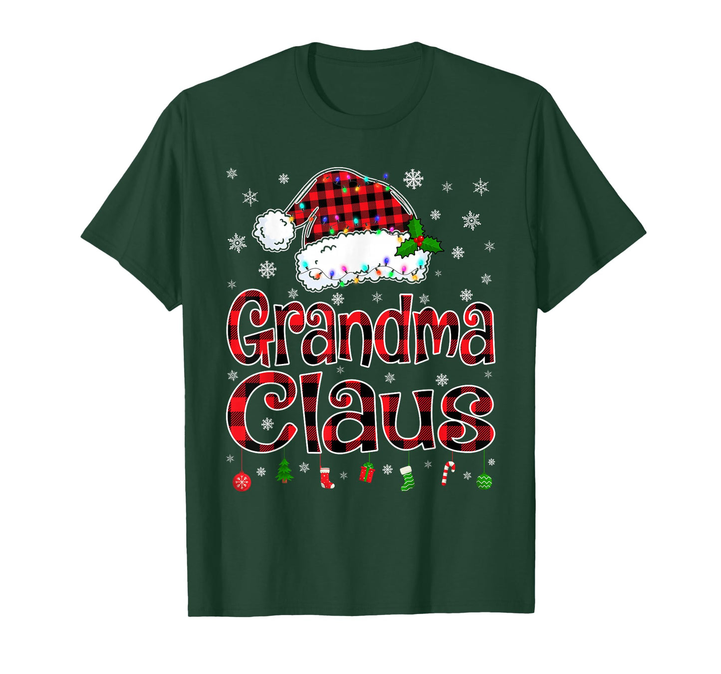 Grandma Claus Christmas Lights Xmas Pajama Matching Family T-Shirt