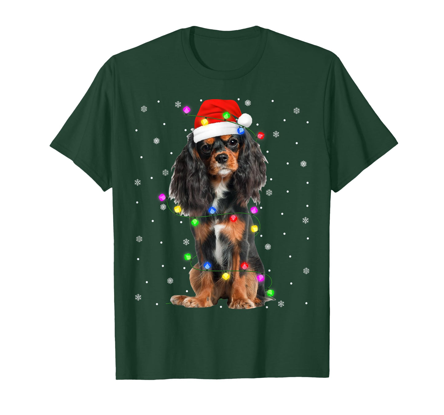 Cavalier King Charles Spaniel Dog Christmas Lights Xmas T-Shirt