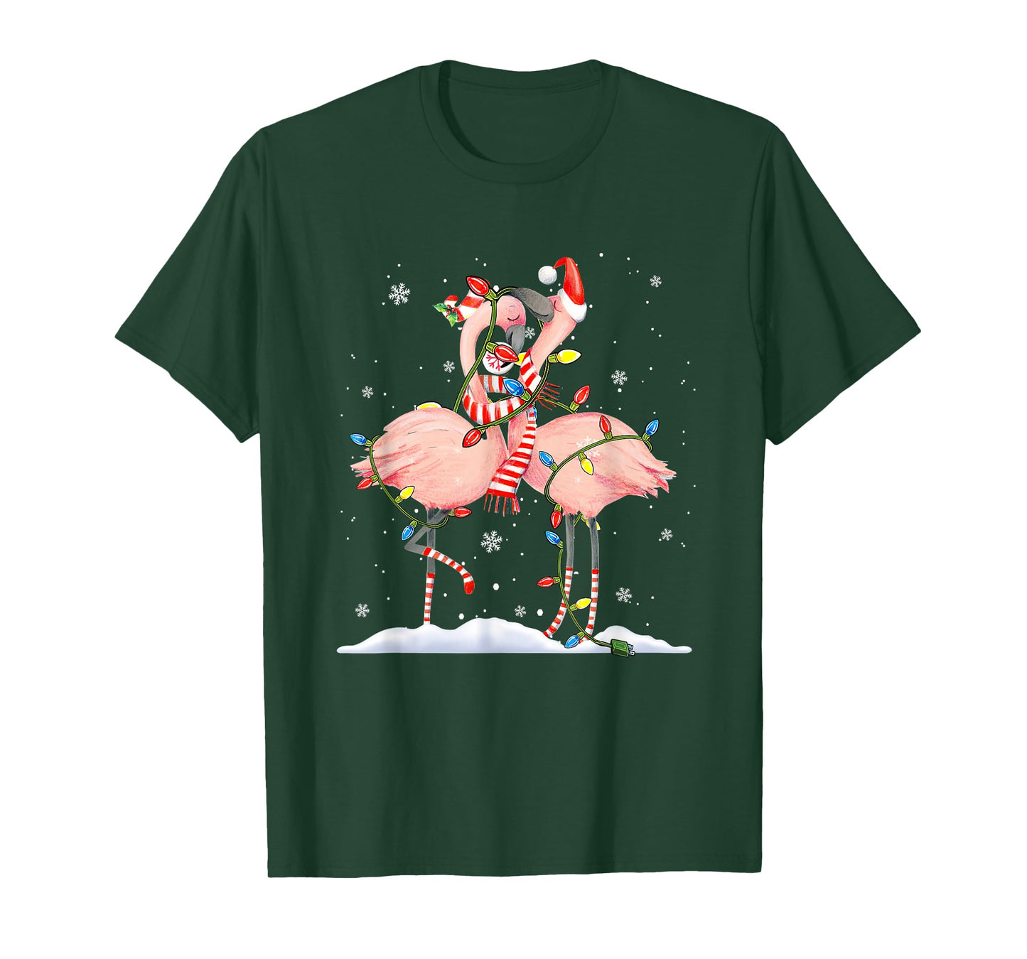 Funny Christmas Hat Santa Flamingo Light Xmas Pajamas PJ T-Shirt