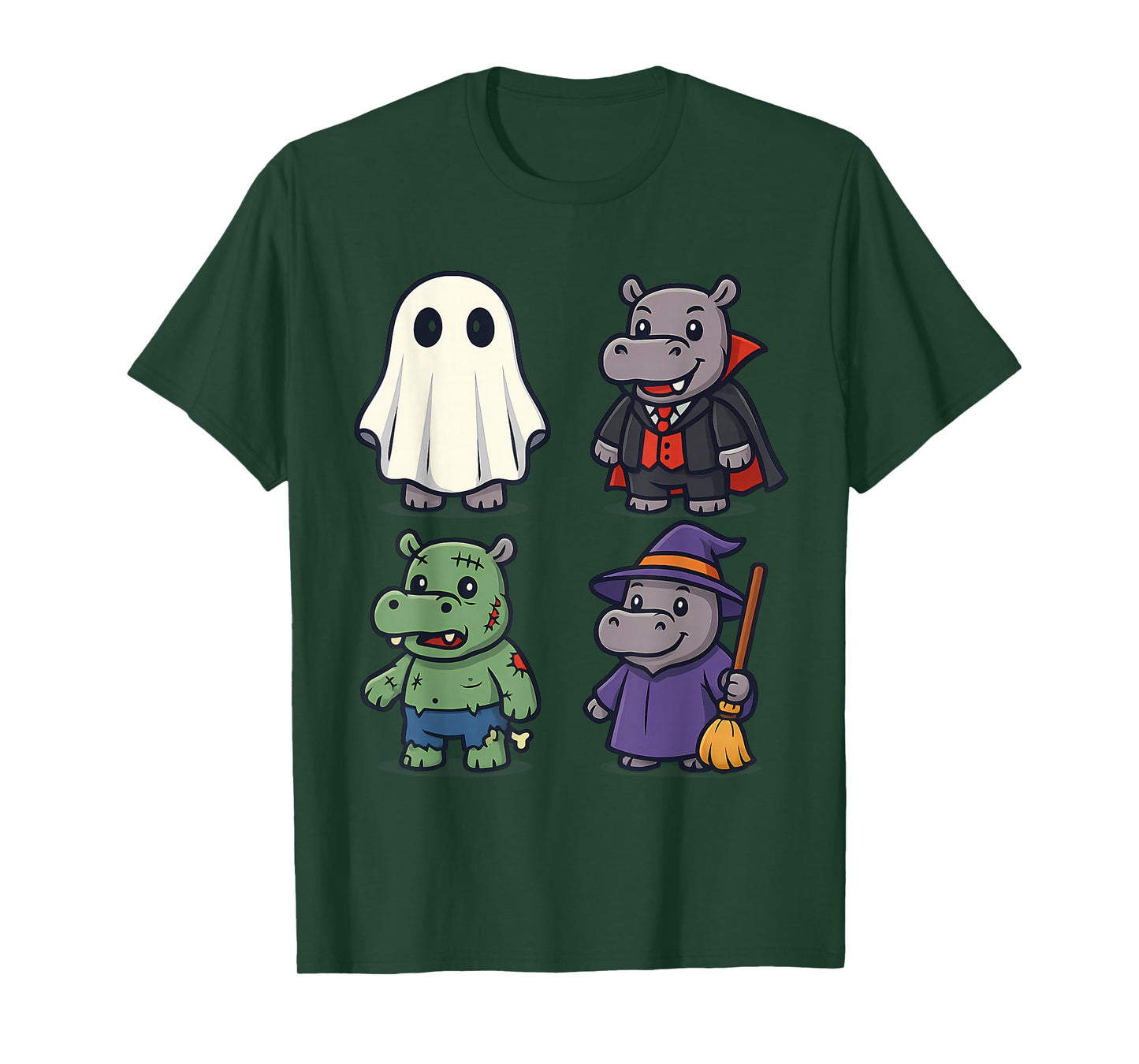 Cool Hippo Ghost Witch Zombie Halloween Costume Girls Boys T-Shirt