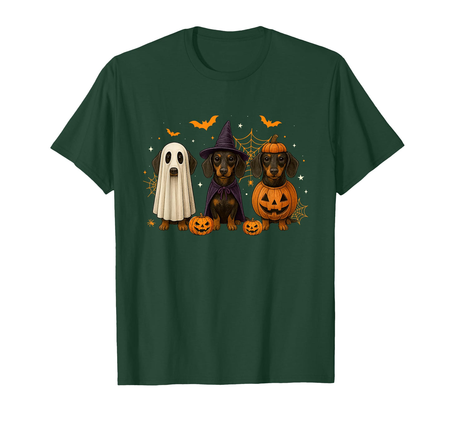 Funny Weiner Dog Ghost Witch Pumpkin Halloween Dachshund T-Shirt