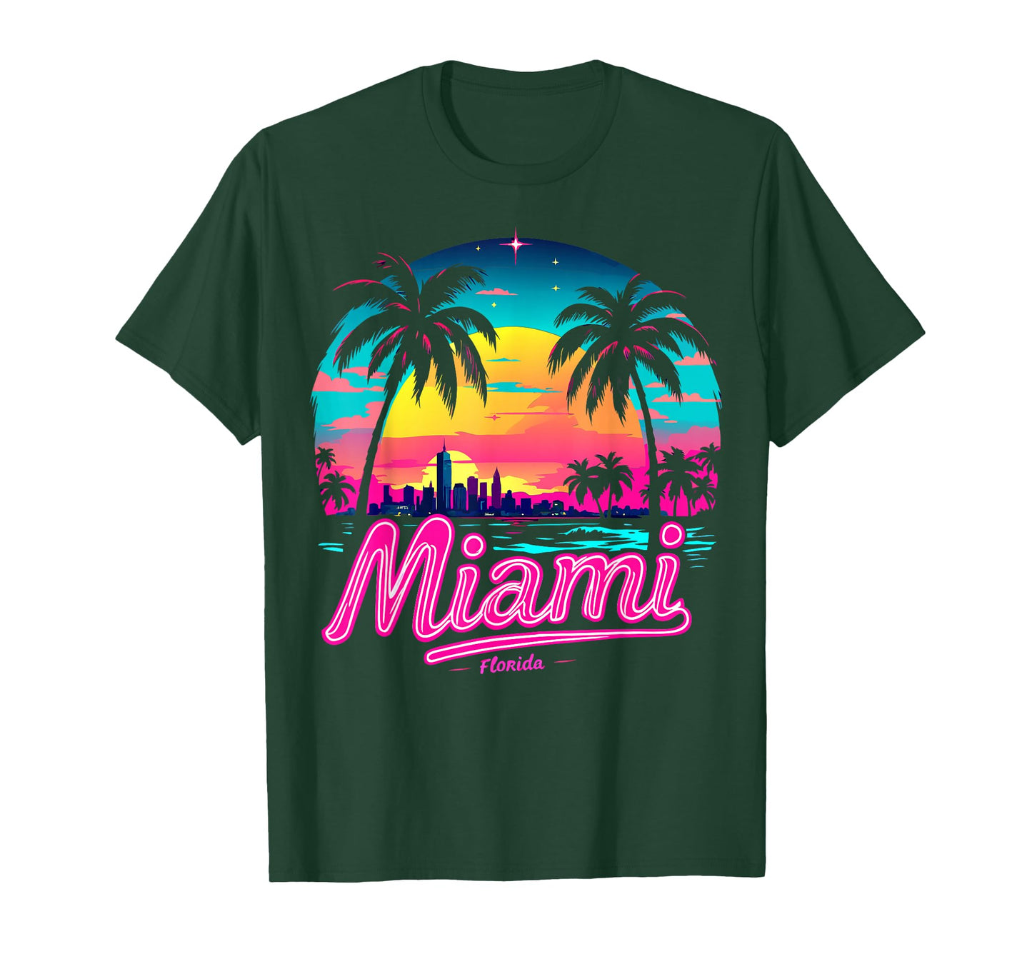 Vintage Miami Beach – Retro 305 Florida Sunset Graphic T-Shirt