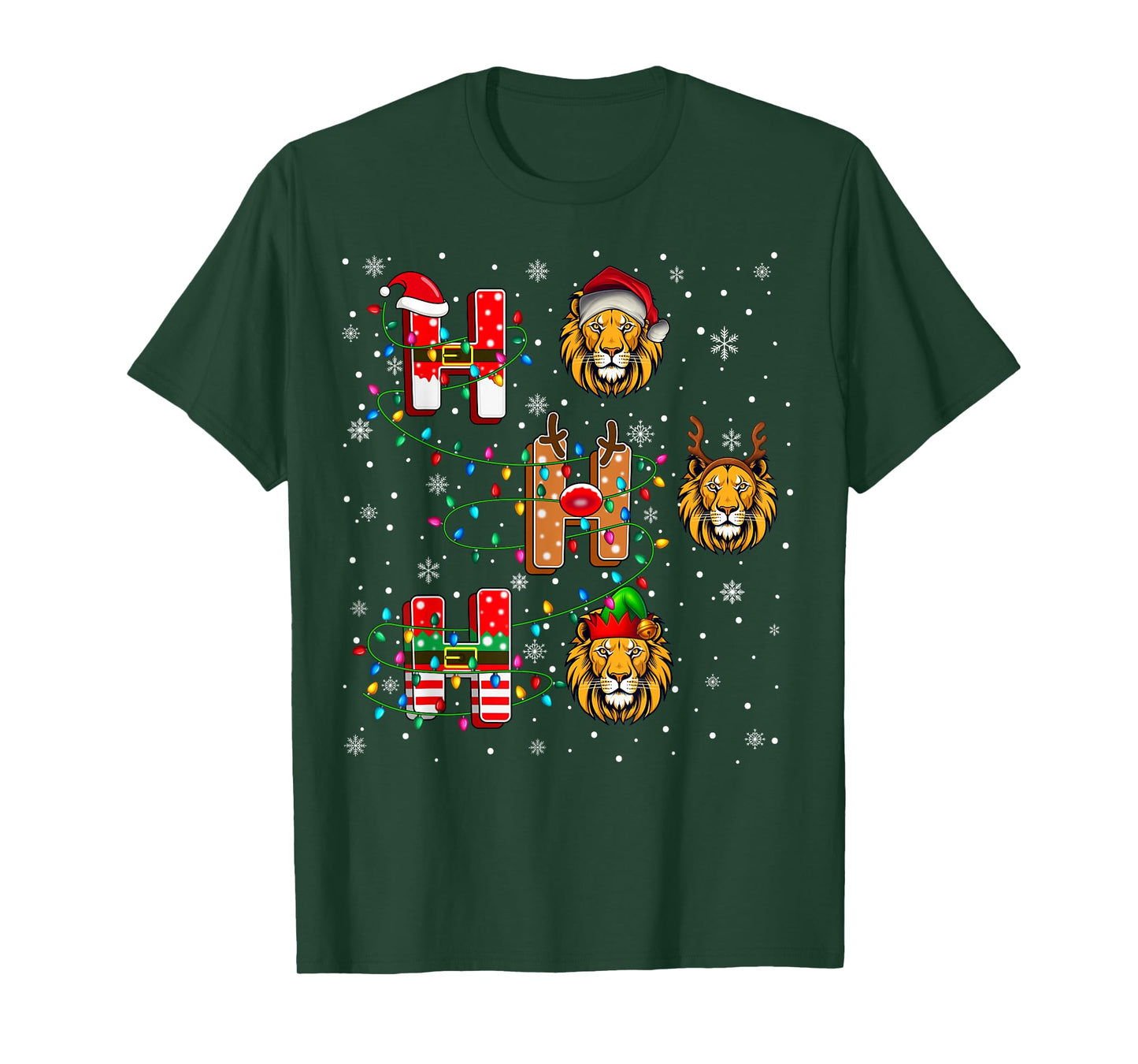 Ho Ho Ho Santa Reindeer Hat Elf Lion Animal Christmas T-Shirt