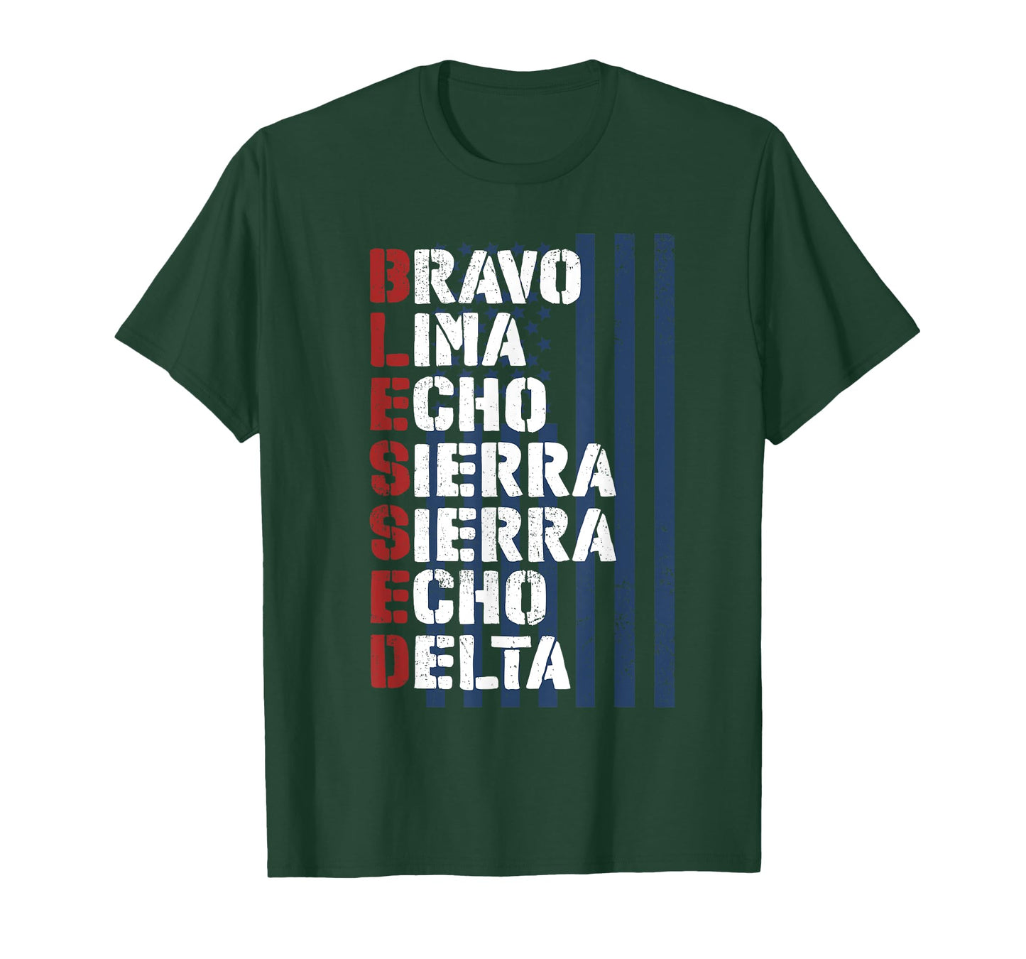 Blessed Military Alphabet Letters for Patriotic Christian T-Shirt