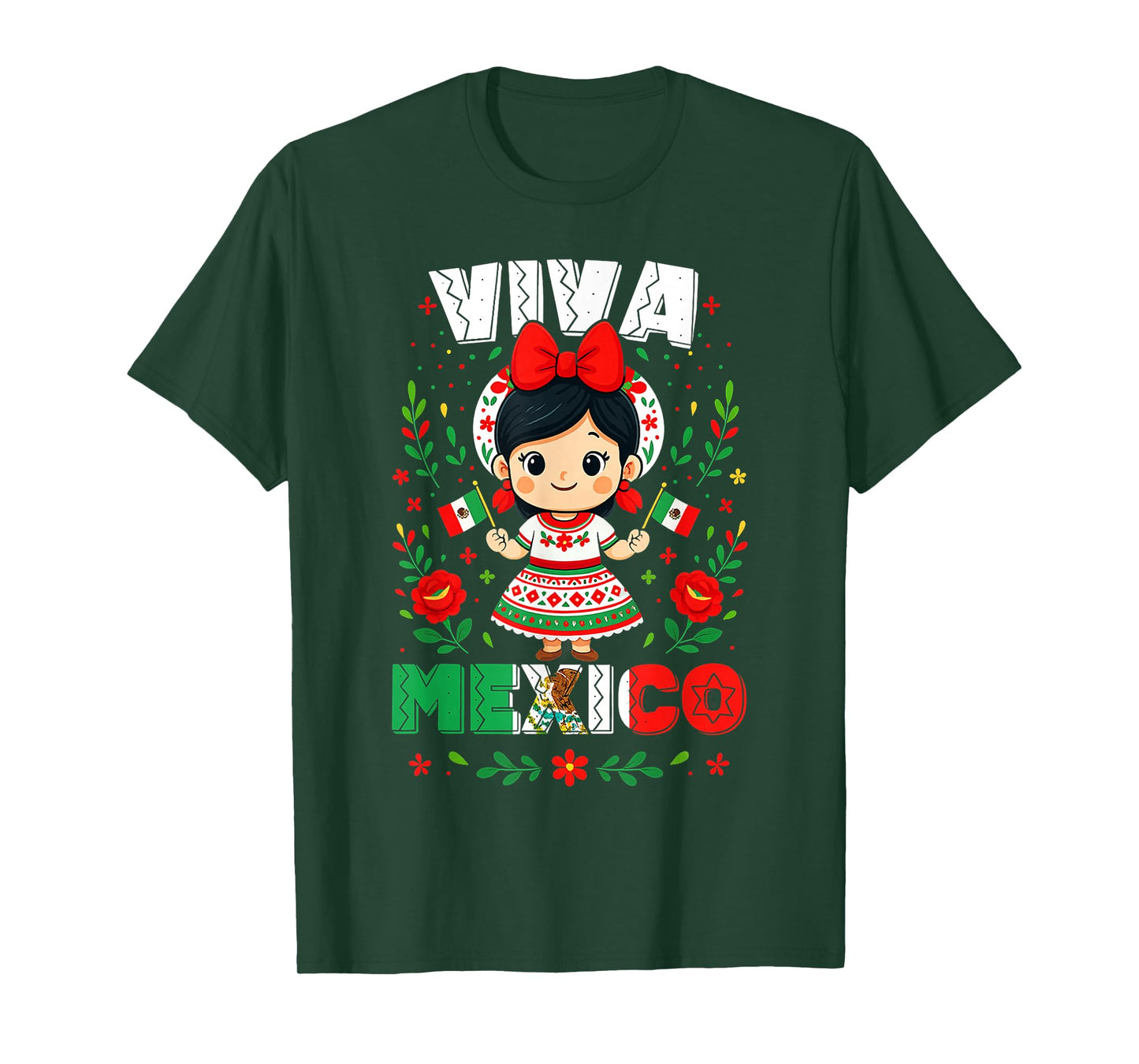 Viva Mexico Mexican Girl Kids Flag Independence Day Girls T-Shirt