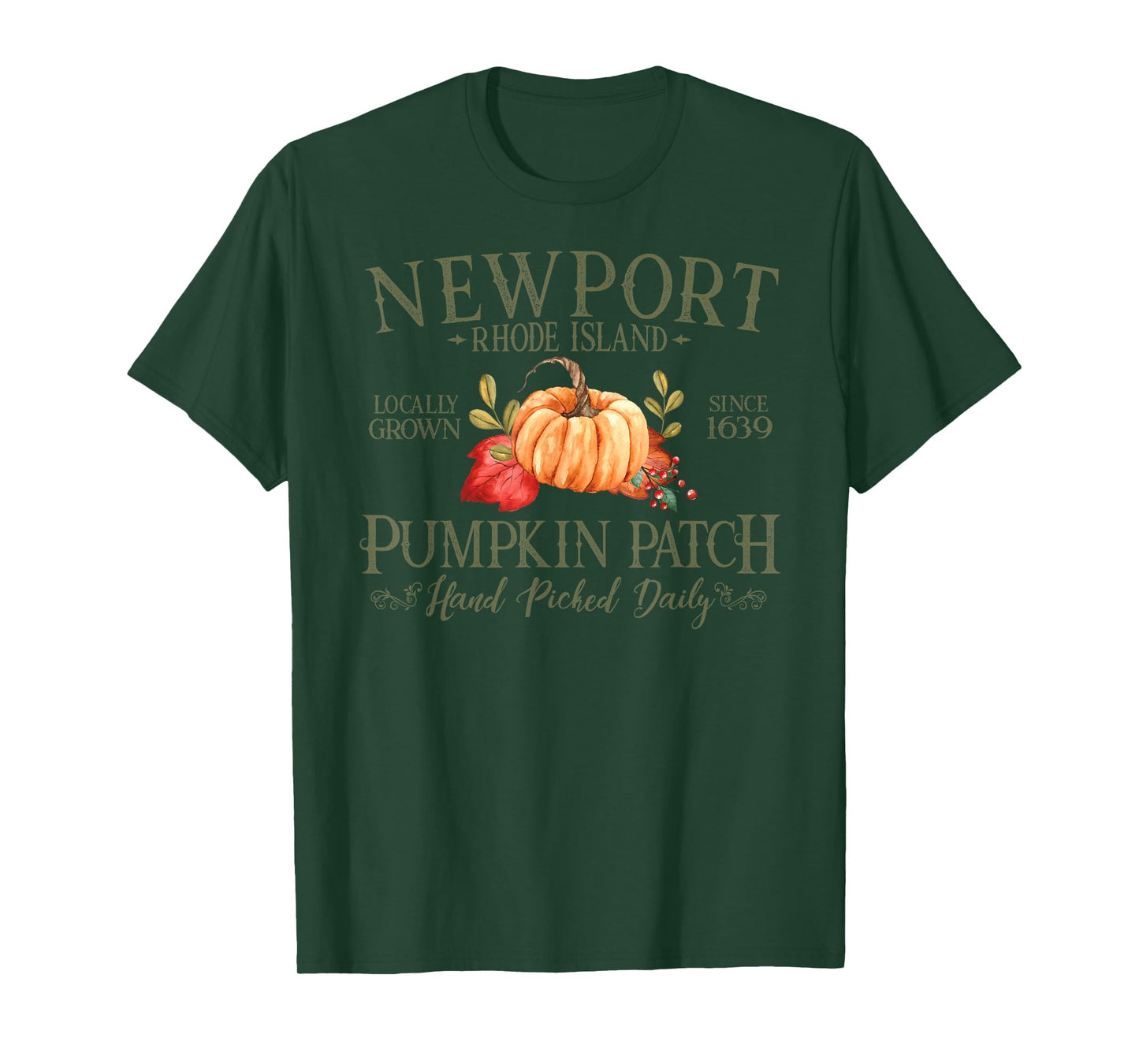 Newport Rhode Island Pumpkin Patch Fall Olive Letters T-Shirt