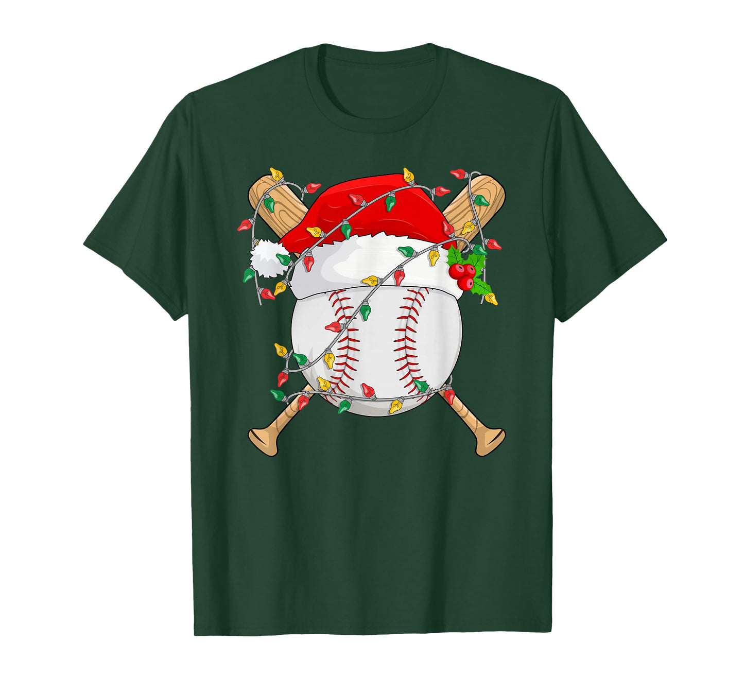 Baseball Christmas Lights Funny Baseball Player Santa Xmas T-Shirt
