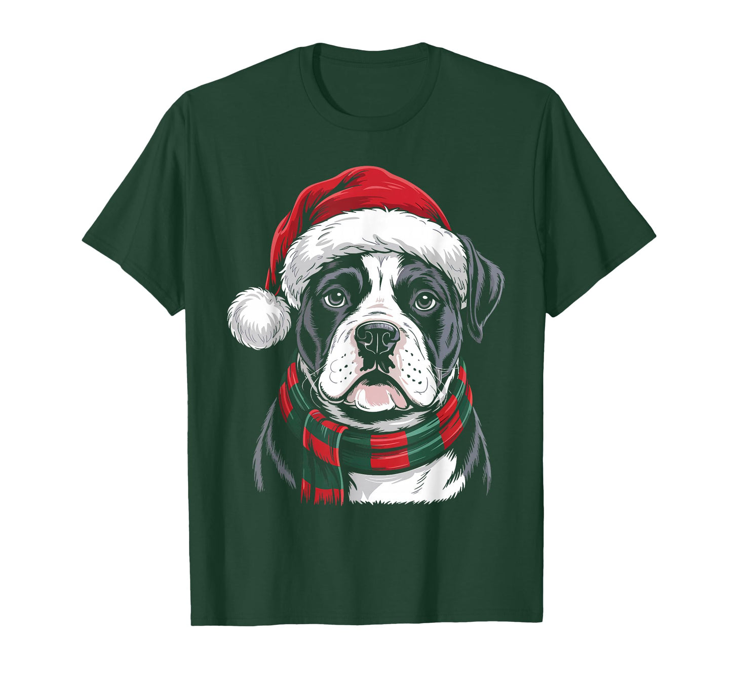 American Bulldog Xmas Santa Hat Scarf Christmas Costume T-Shirt