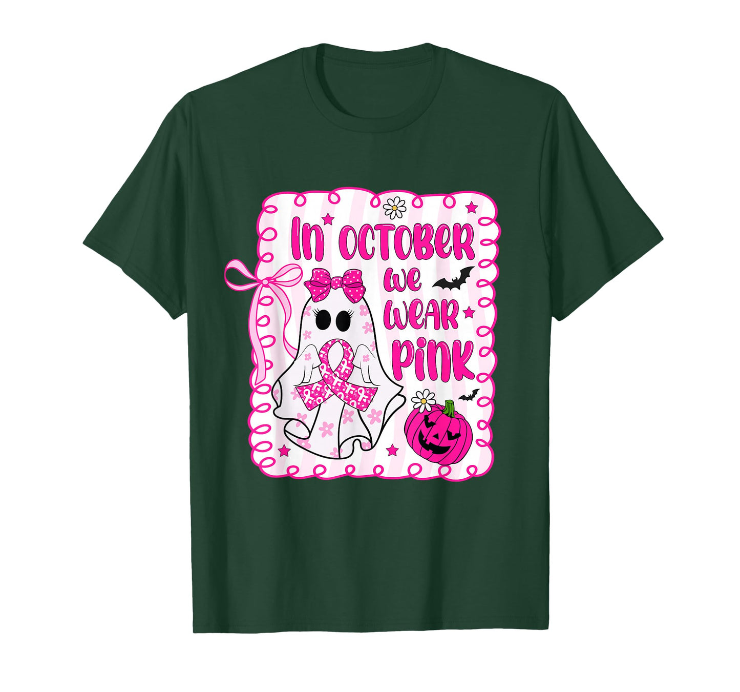 in October We Wear Pink Coquette Breast Cancer Halloween T-Shirt