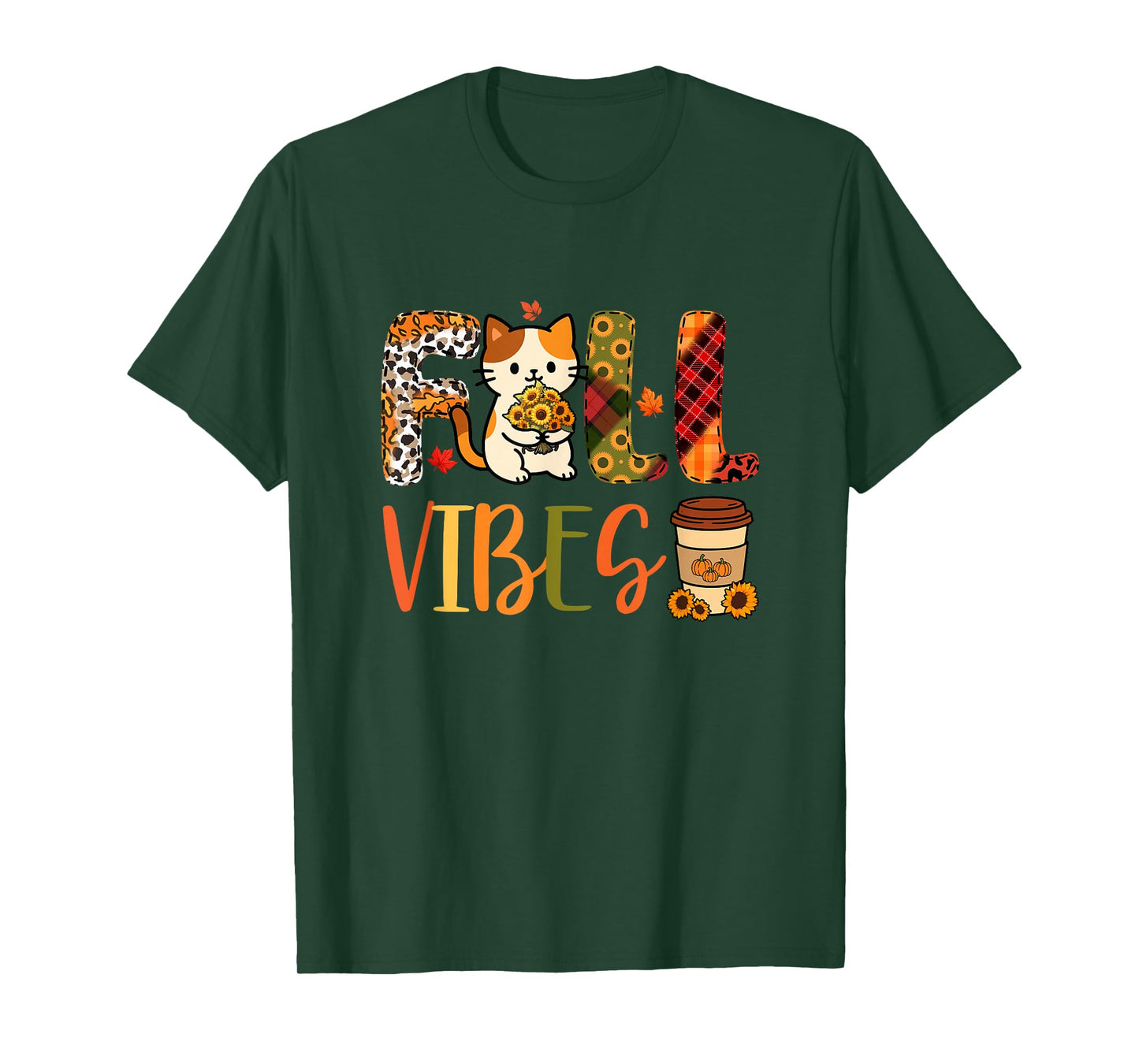 Fall Funny Vibes Thanksgiving Cat Flowers Leopard Owner T-Shirt