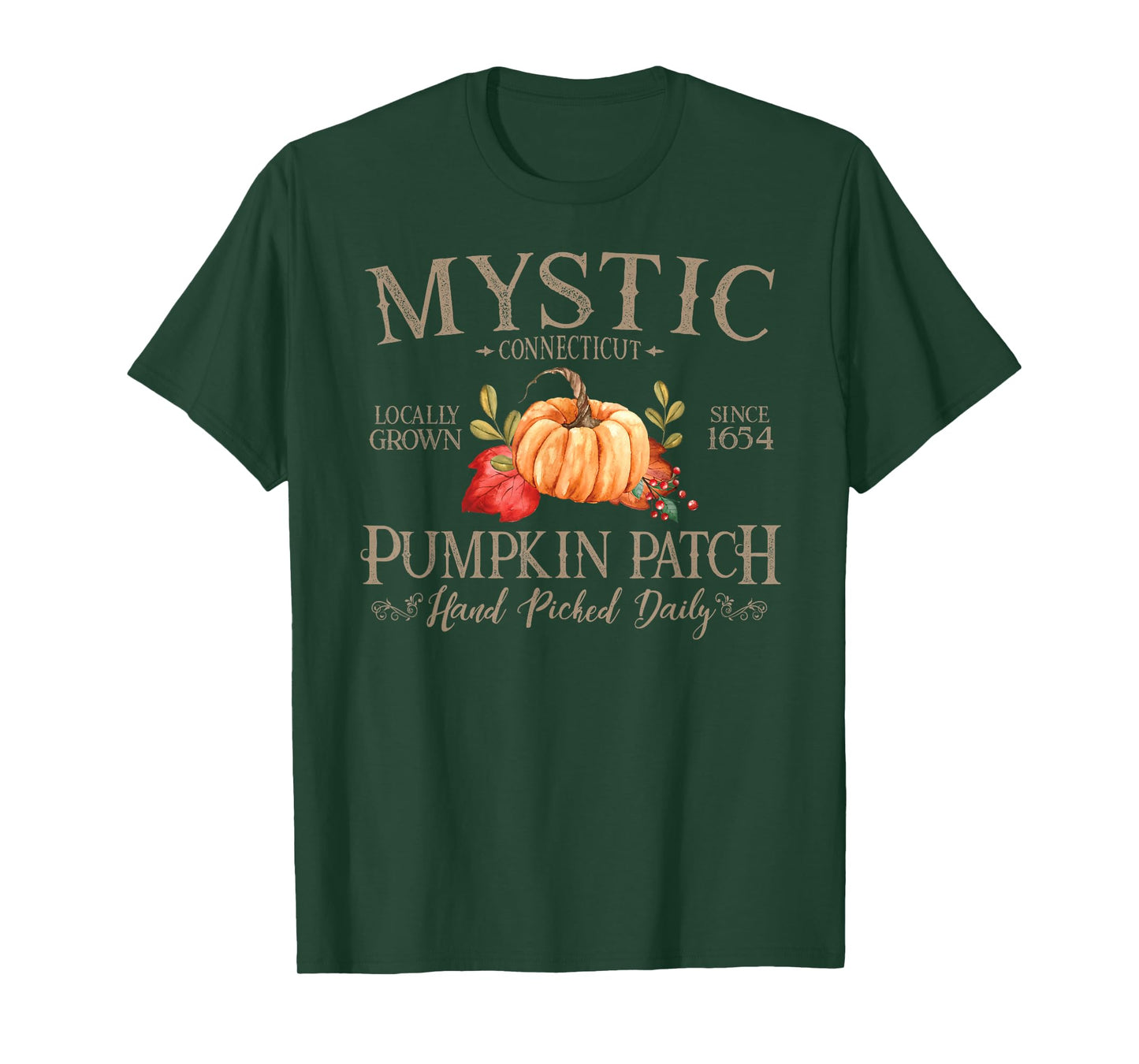 Mystic Connecticut Pumpkin Patch Fall Tan Letters T-Shirt