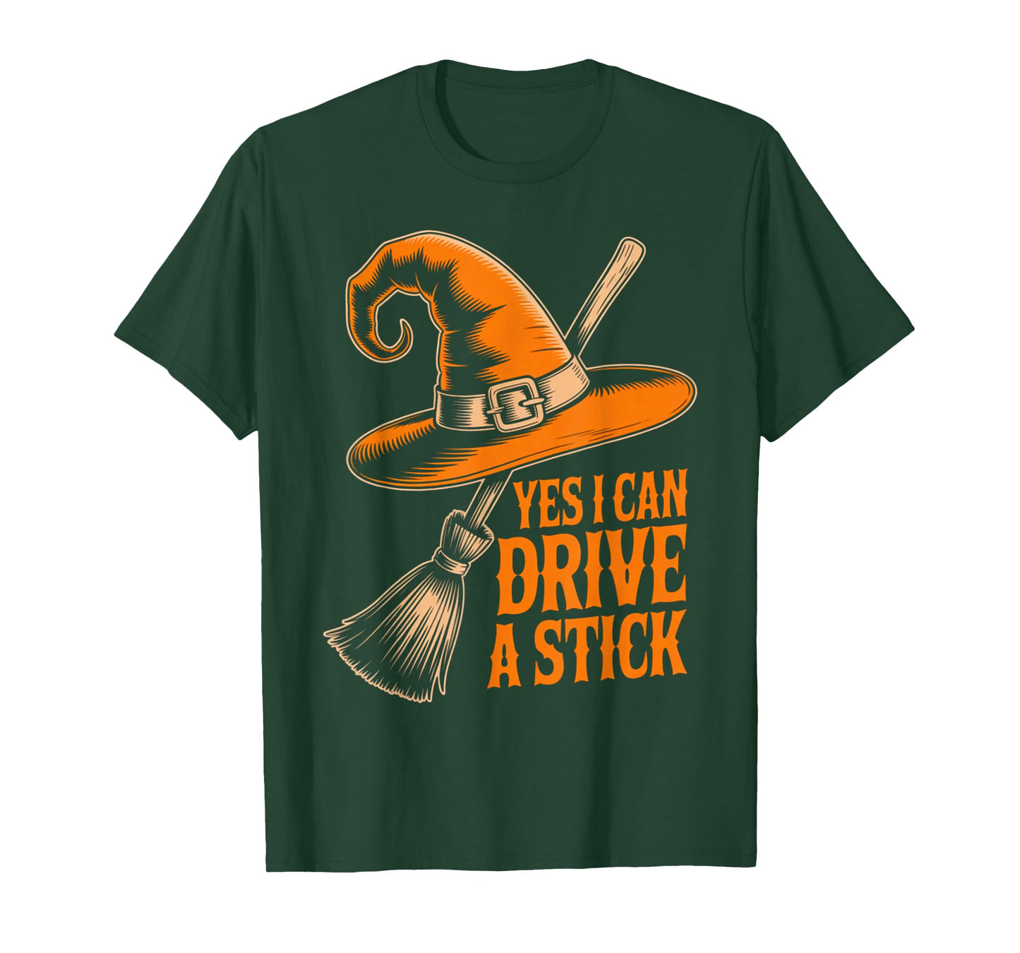 Yes I Can Drive A Stick Funny Halloween Witch Broom Quote T-Shirt