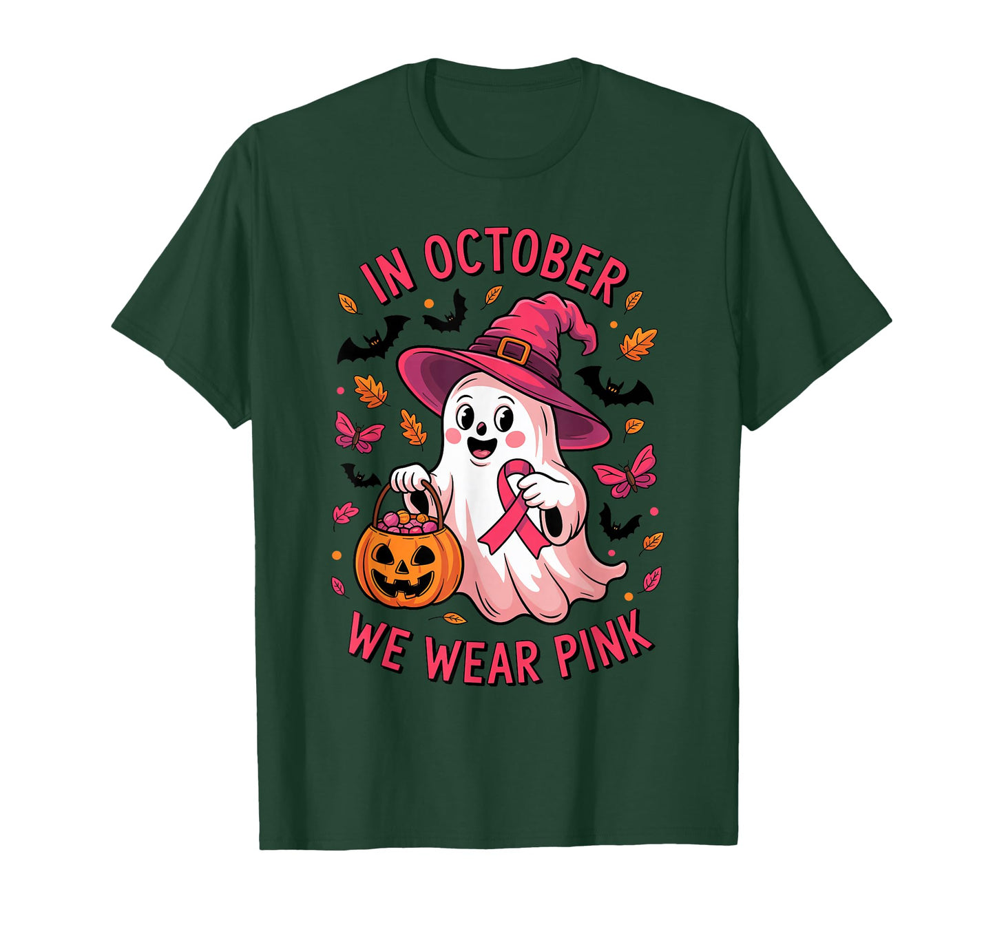 Cute Halloween Ghost Witch in October We Wear Pink Costume T-Shirt