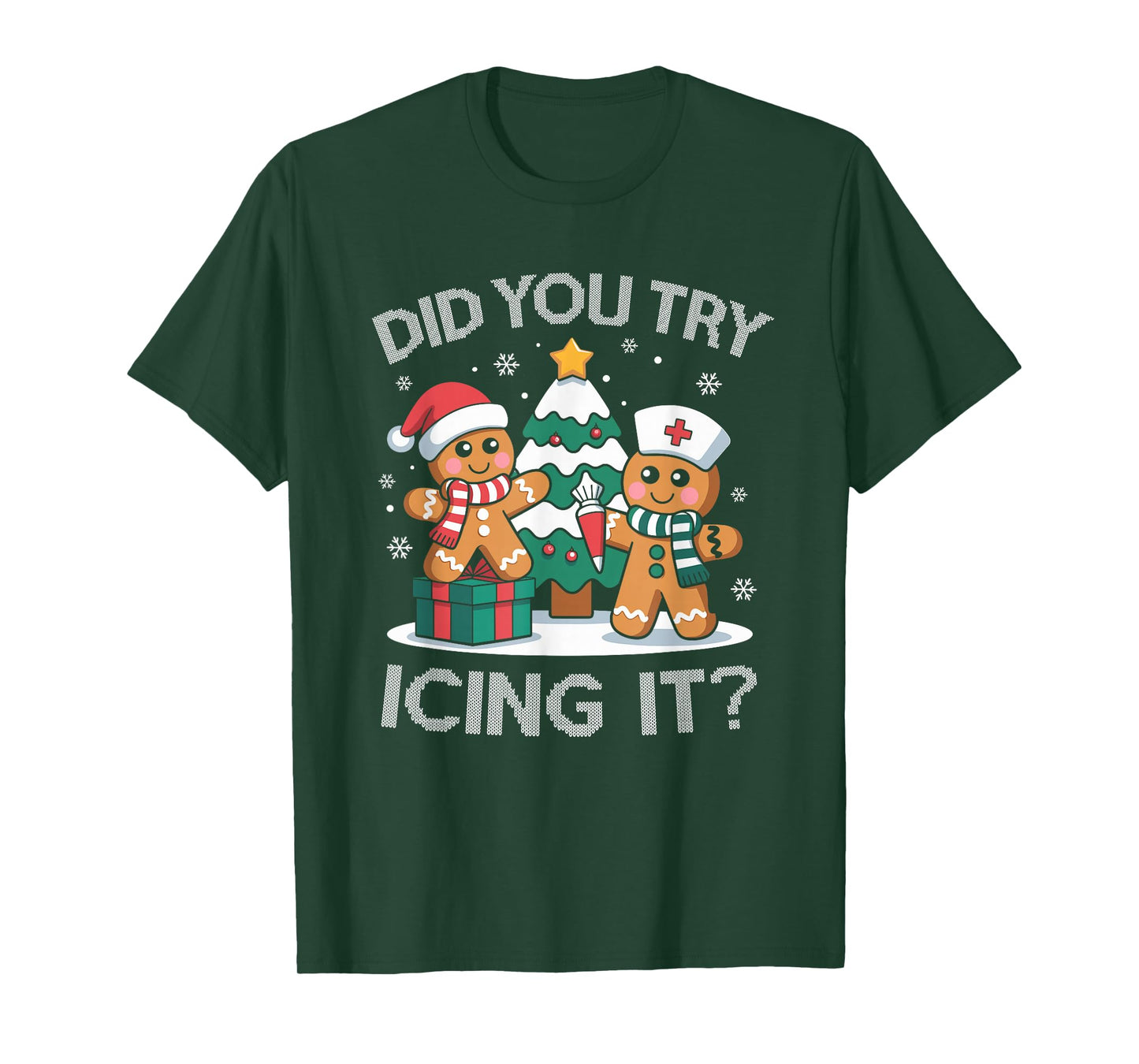 Did You Try Icing It Retro Christmas Gingerbread Nurse Squad T-Shirt