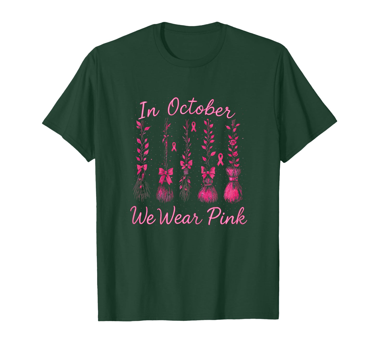 in October We Wear Pink Witch Shirt, Breast Cancer Awareness T-Shirt