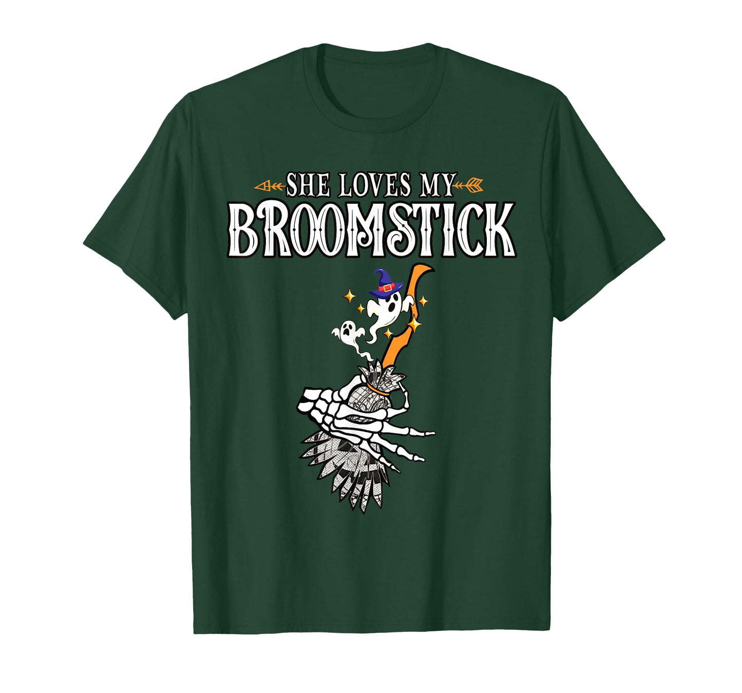 She Loves My Broomstick I Love Her Pumpkins Couple Halloween T-Shirt