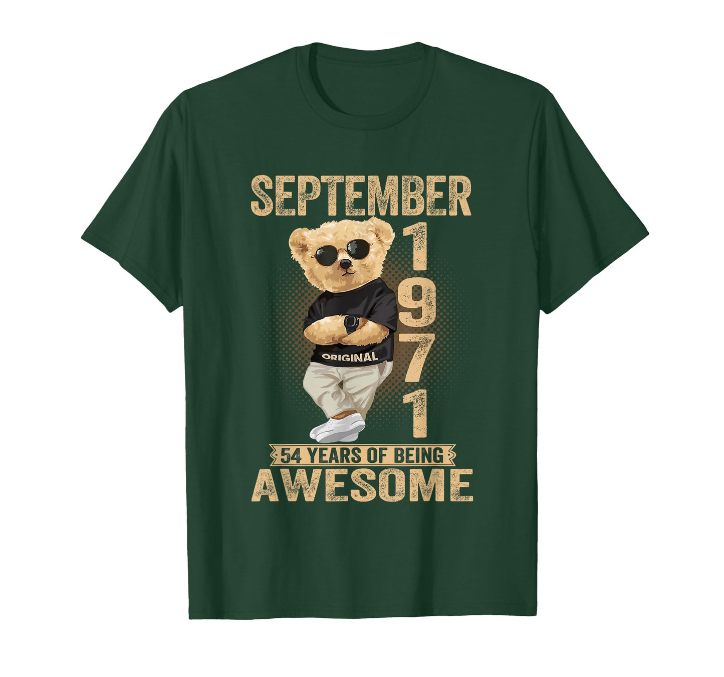 September 54th Birthday Men Women 1971 Awesome Teddy Bear T-Shirt