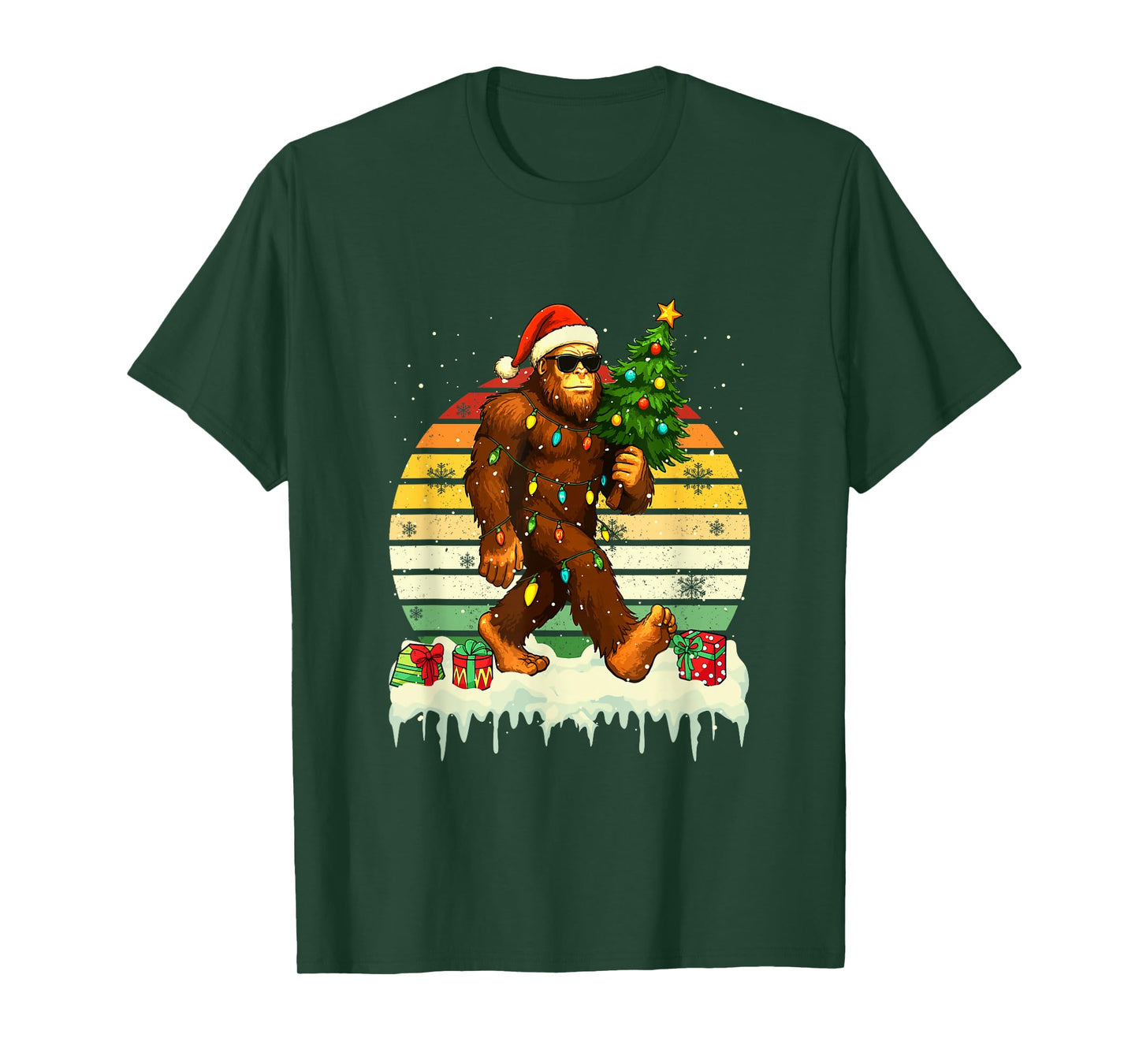 Vintage Retro Santa Bigfoot Sunglasses with Christmas Tree T-Shirt