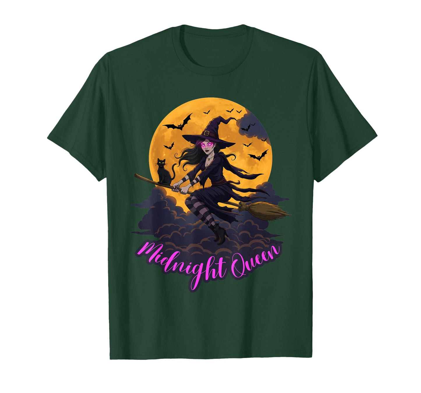 Midnight Queen Halloween Witch and Cat T-Shirt