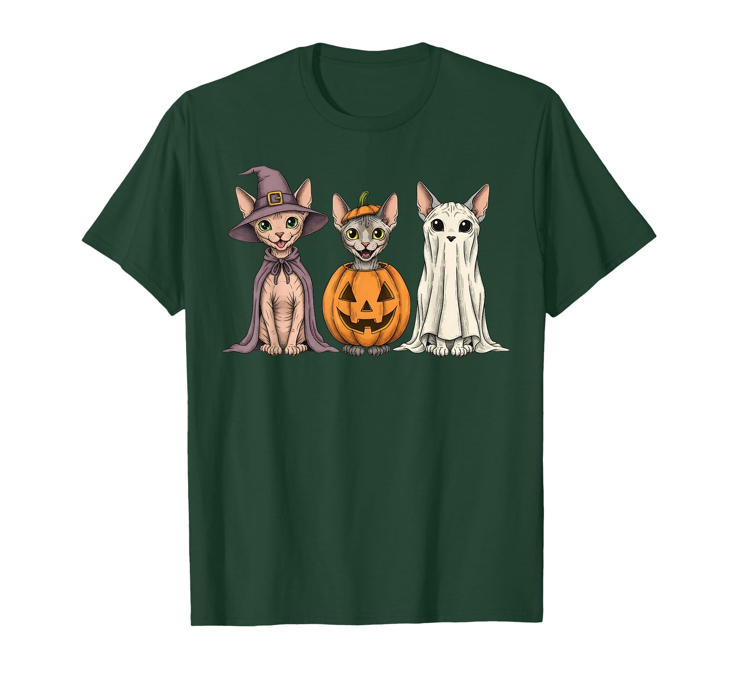 Spooky Ghost Sphynx Cat Lover Pumpkin Halloween T-Shirt