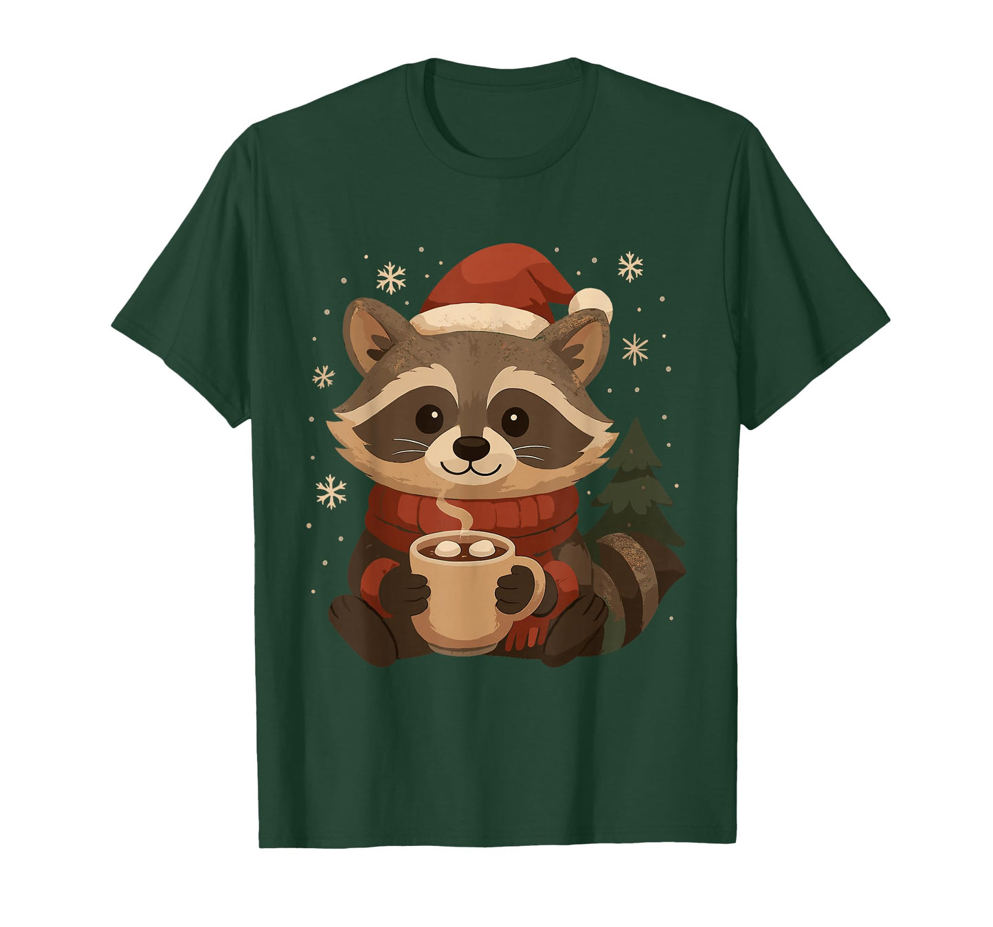Cozy Raccoon with Hot Cocoa Christmas Design T-Shirt