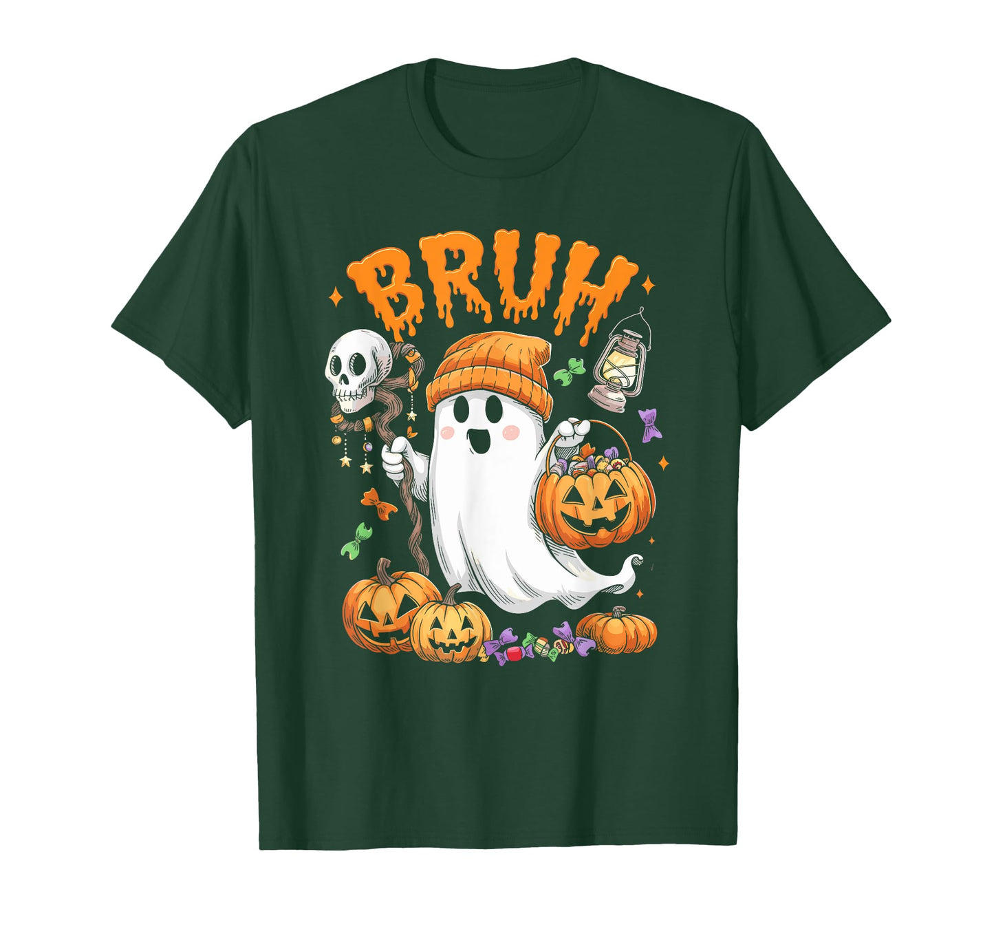 Bruh Ghost Halloween Cute Ghost Trick Or Treat Candy Kids T-Shirt