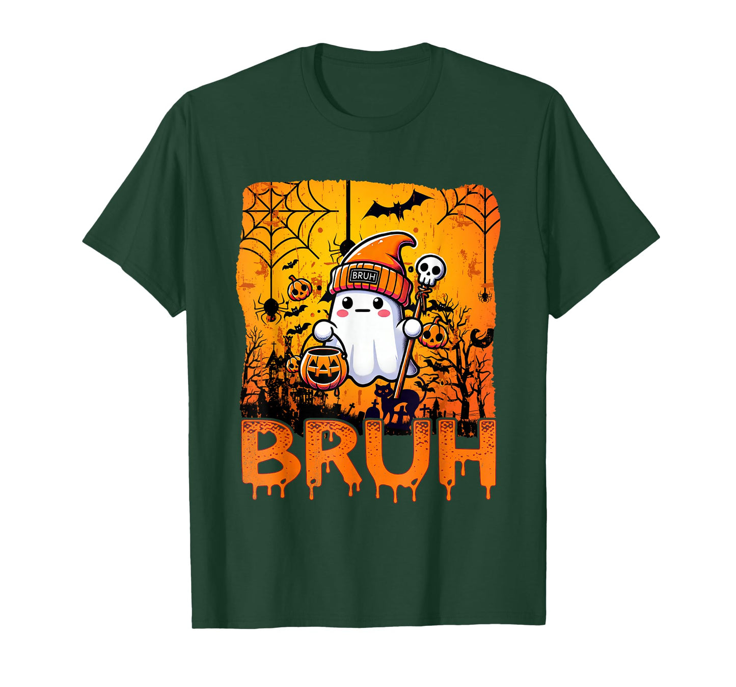 Halloween Bruh Ghost Boo Skull Pumpkin Boys Mens Women Girl T-Shirt