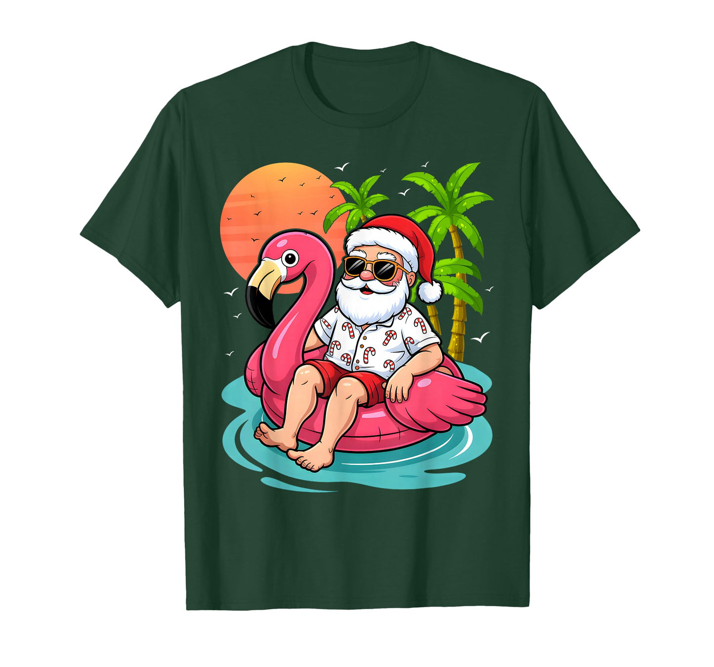 Chritmas in July Santa Flamingo Float Men Women Kids T-Shirt