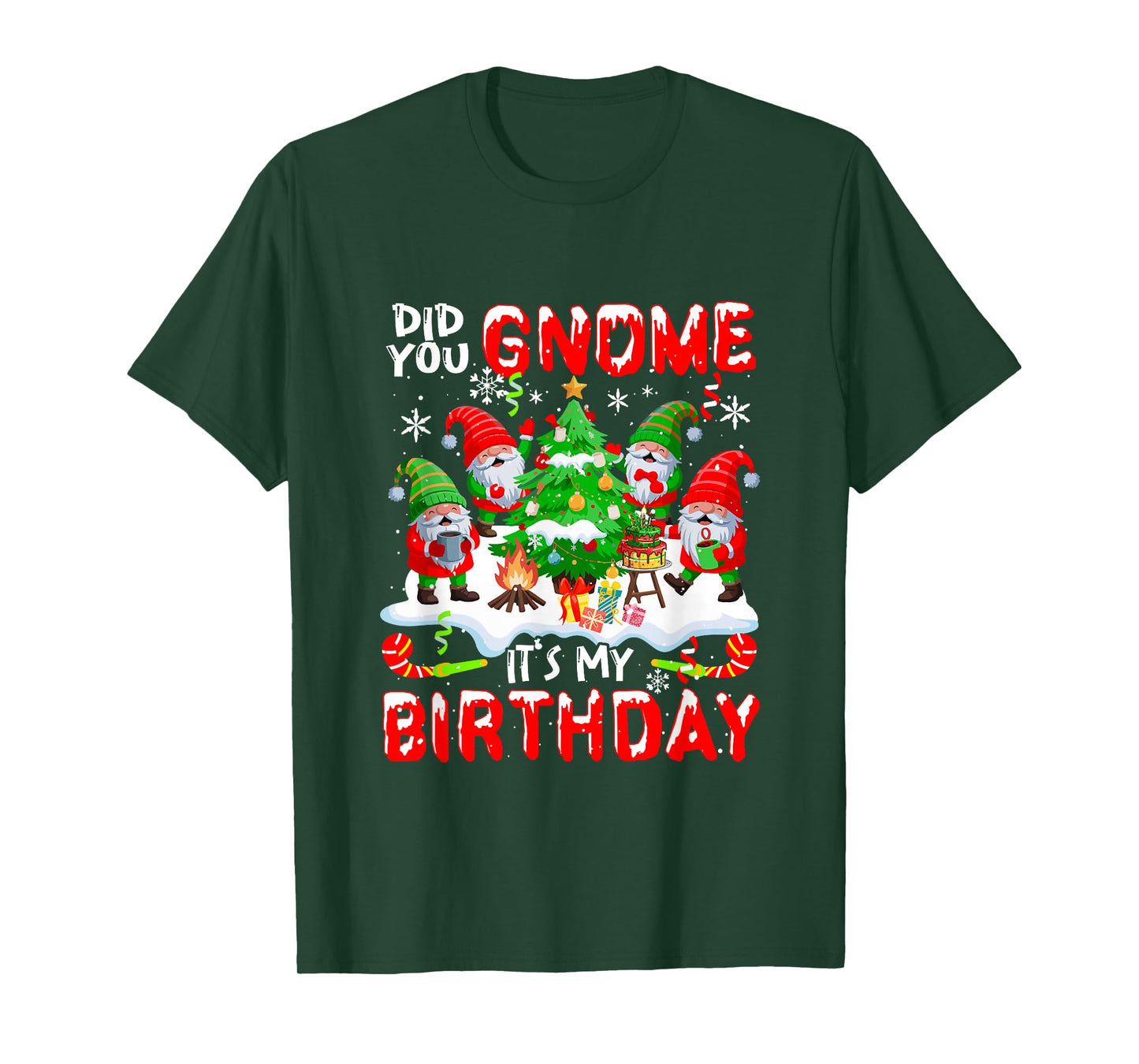 Did You Gnome My Birthday Christmas Tree Funny Group Gnomies T-Shirt