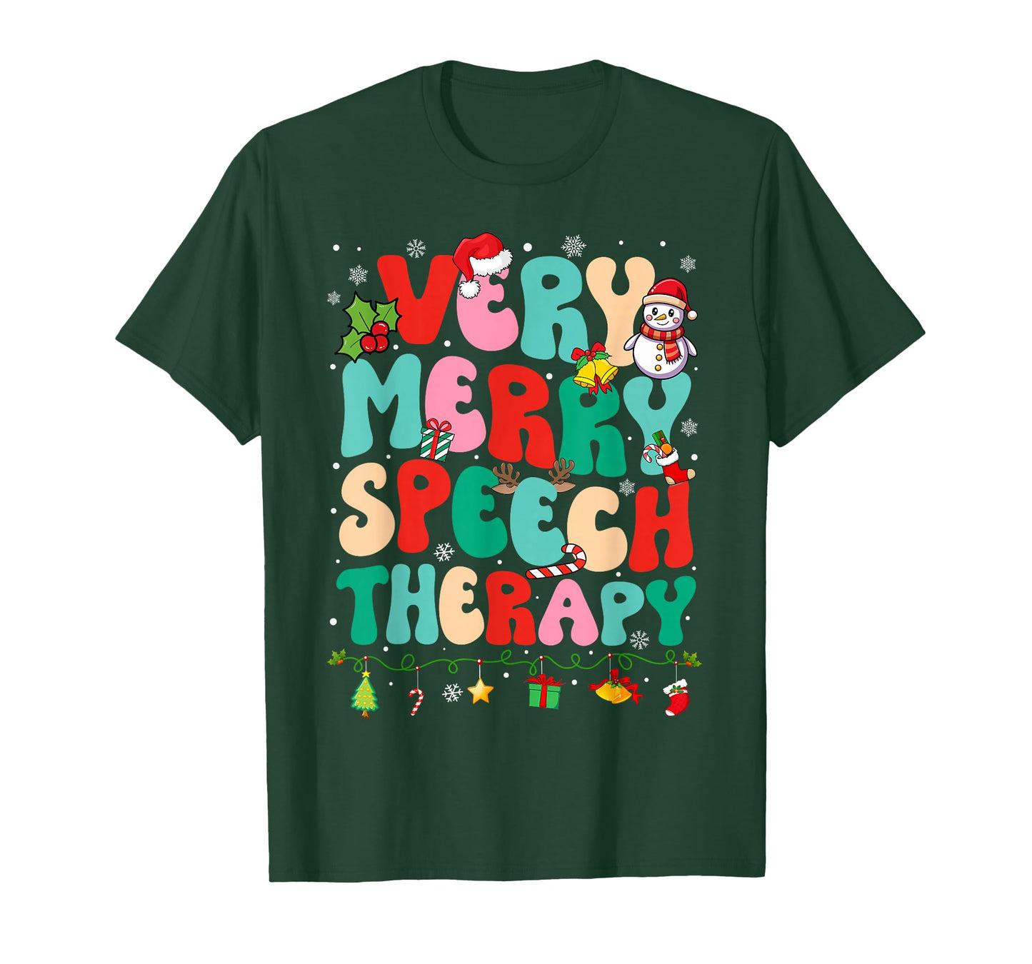 Christmas Very Merry Speech Therapy Speech Therapist SLP T-Shirt