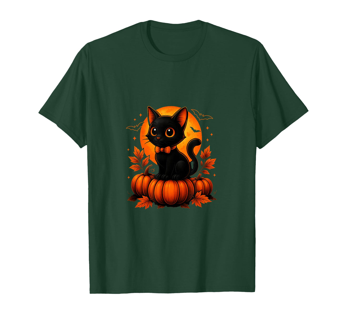 Retro Black Cat Halloween Pumpkin Costume for Women Men Kids T-Shirt