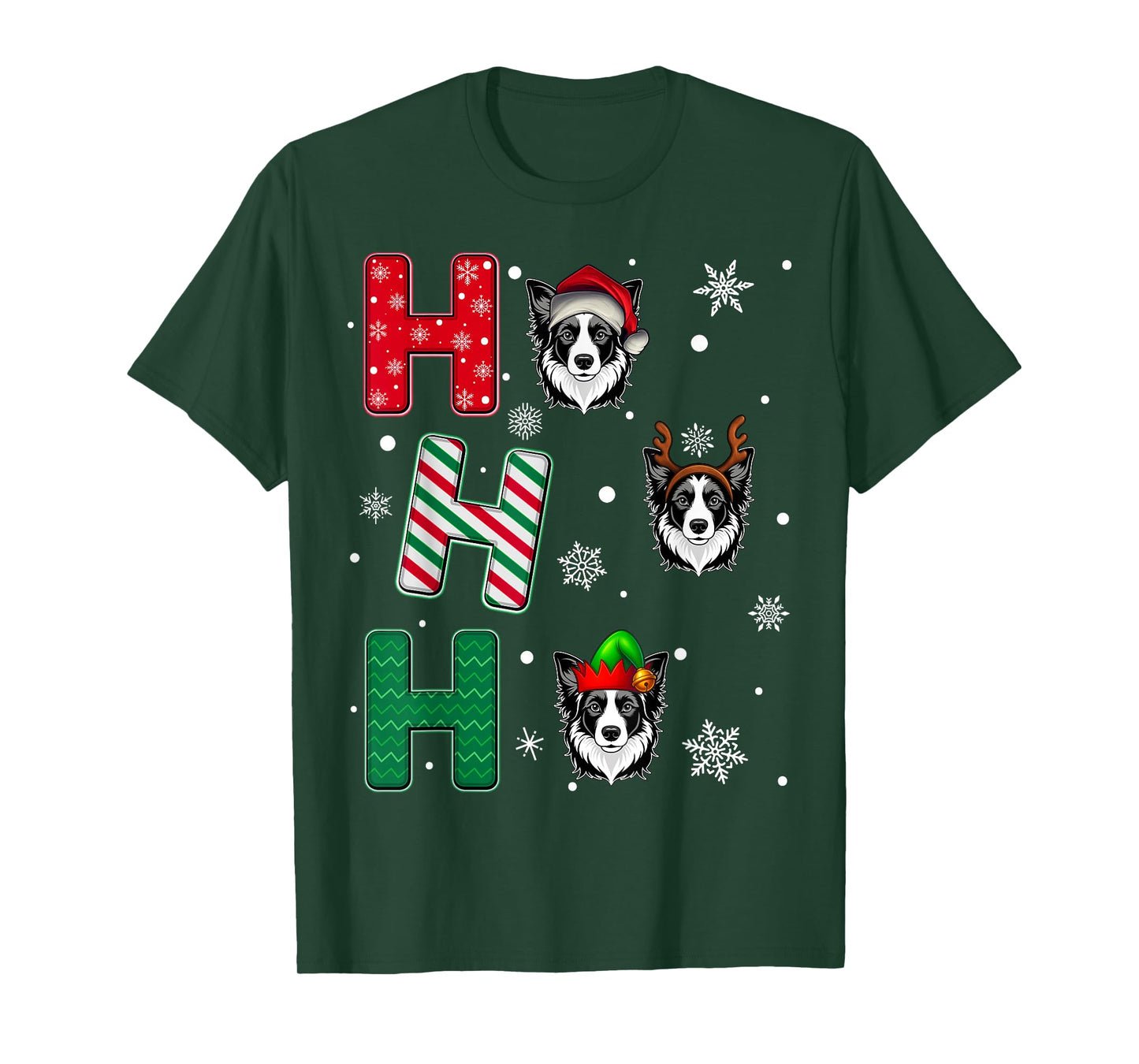 Ho Ho Ho Border Collie Dog Lover Christmas Santa Elf Xmas T-Shirt