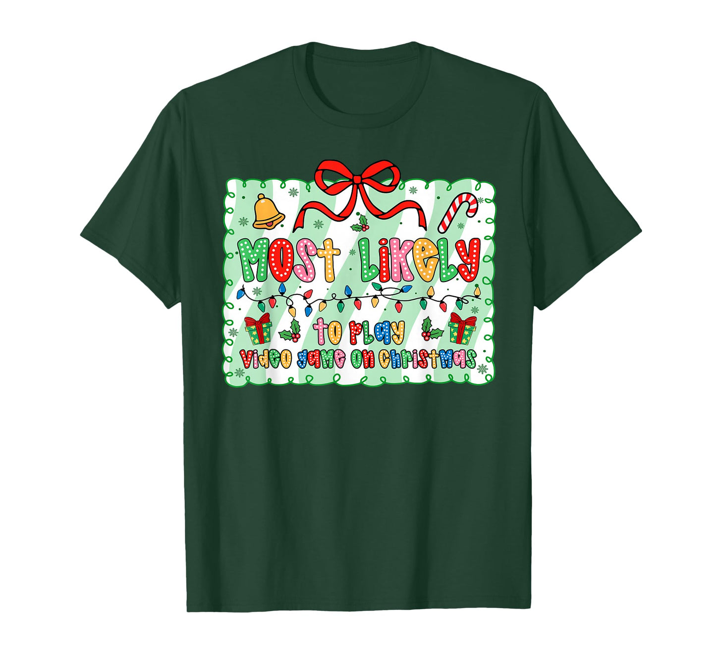 Most Likely to Play Video Games On Christmas Coquette Bow T-Shirt