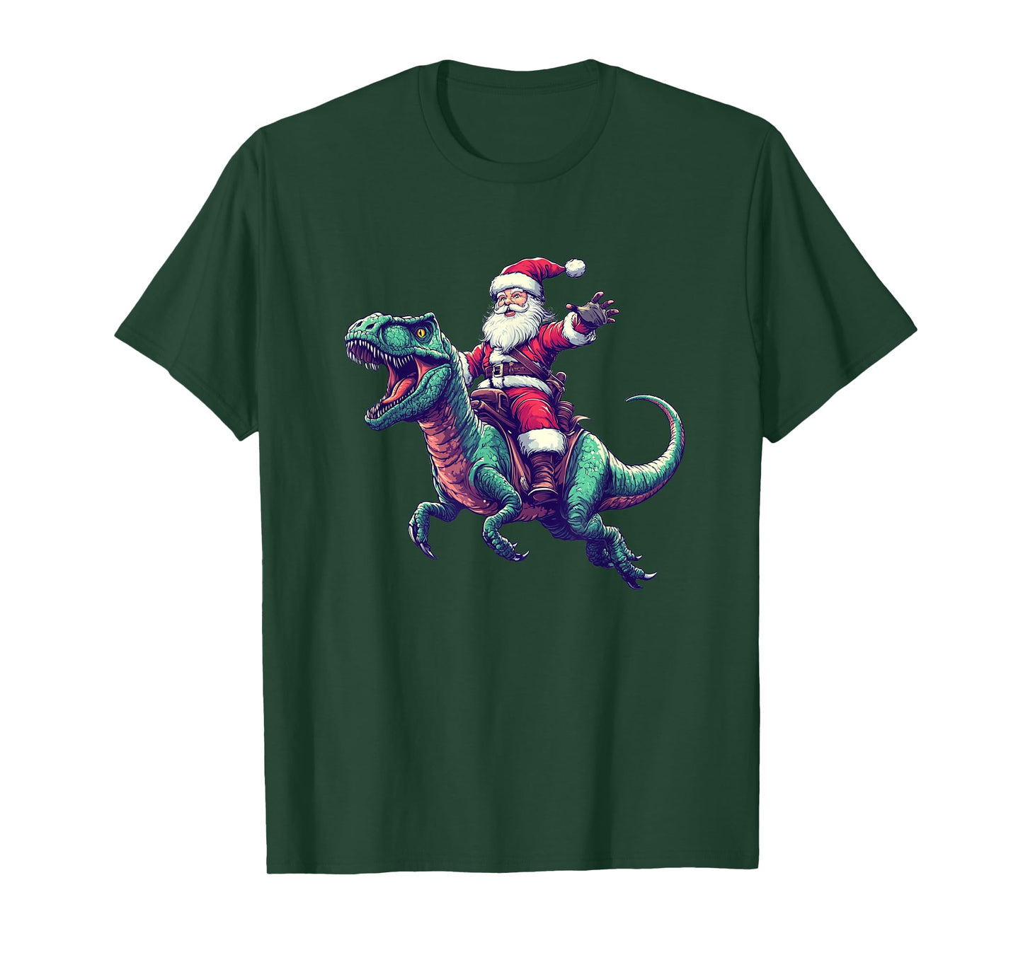 Santa Rides a Dinosaur Costume for Funny Festive Days T-Shirt
