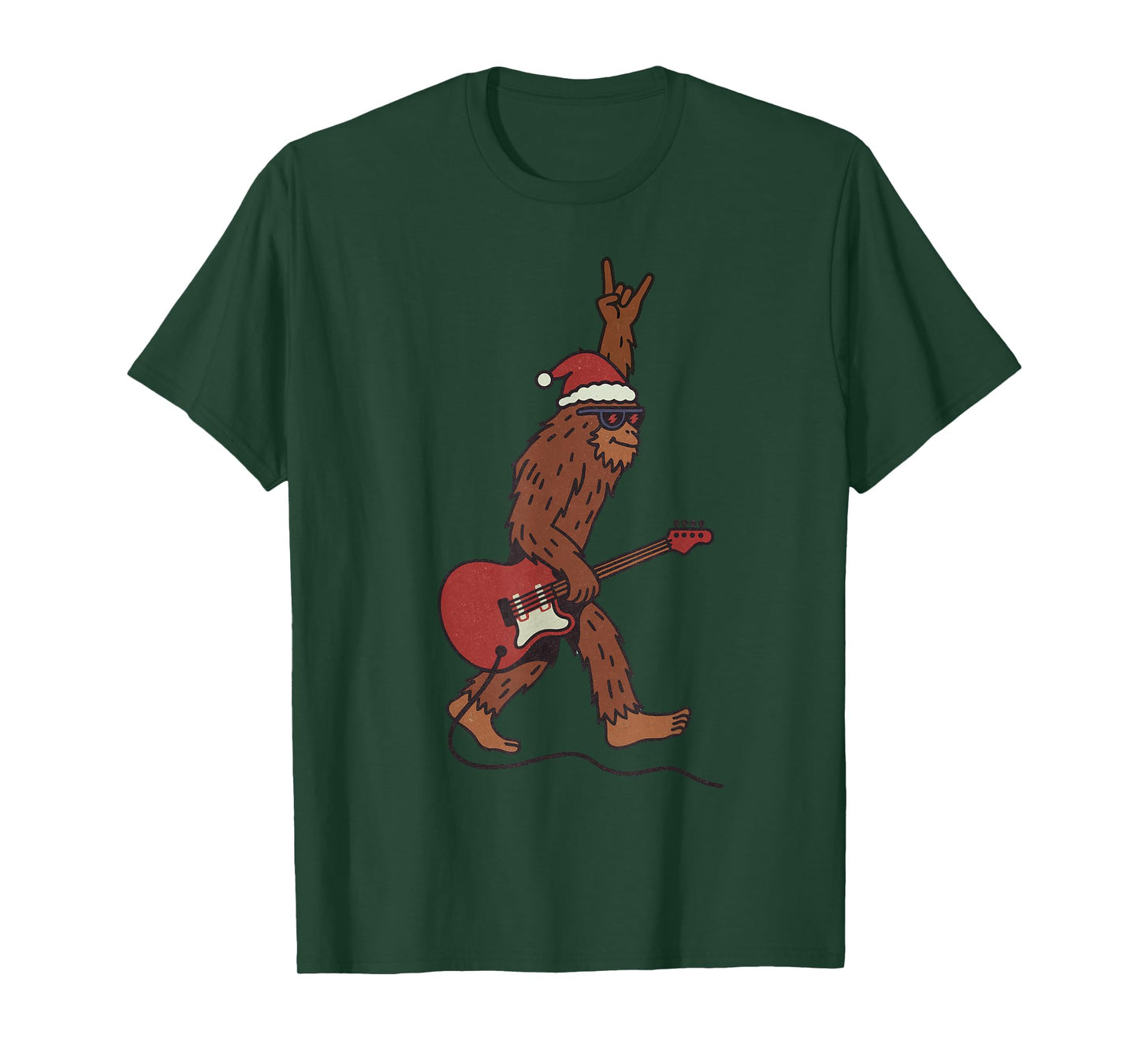 Sasquatch Playing Rock Guitar Christmas Vintage Funny Xmas T-Shirt