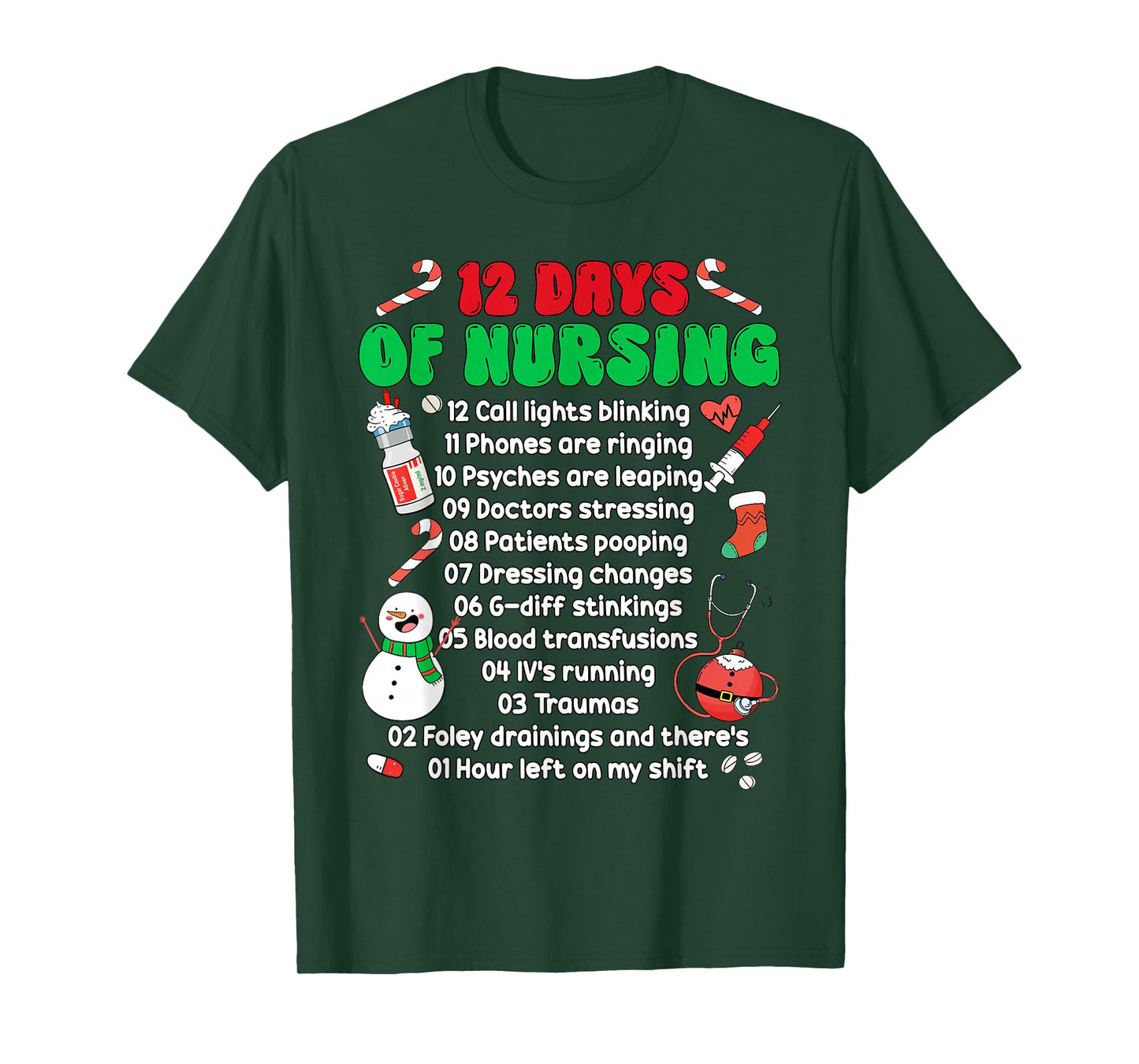 12 Day of Nursing Hospital Christmas Nurse Xmas NICU PICU ED T-Shirt