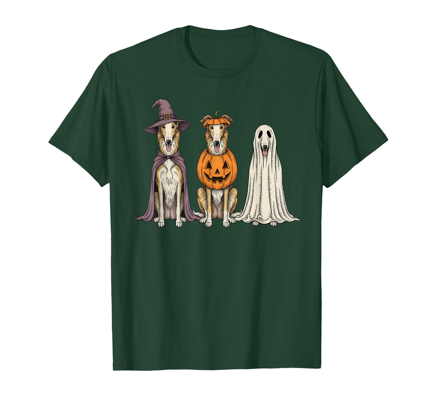 Spooky Ghost Borzoi Pumpkin Halloween Dog Lover T-Shirt