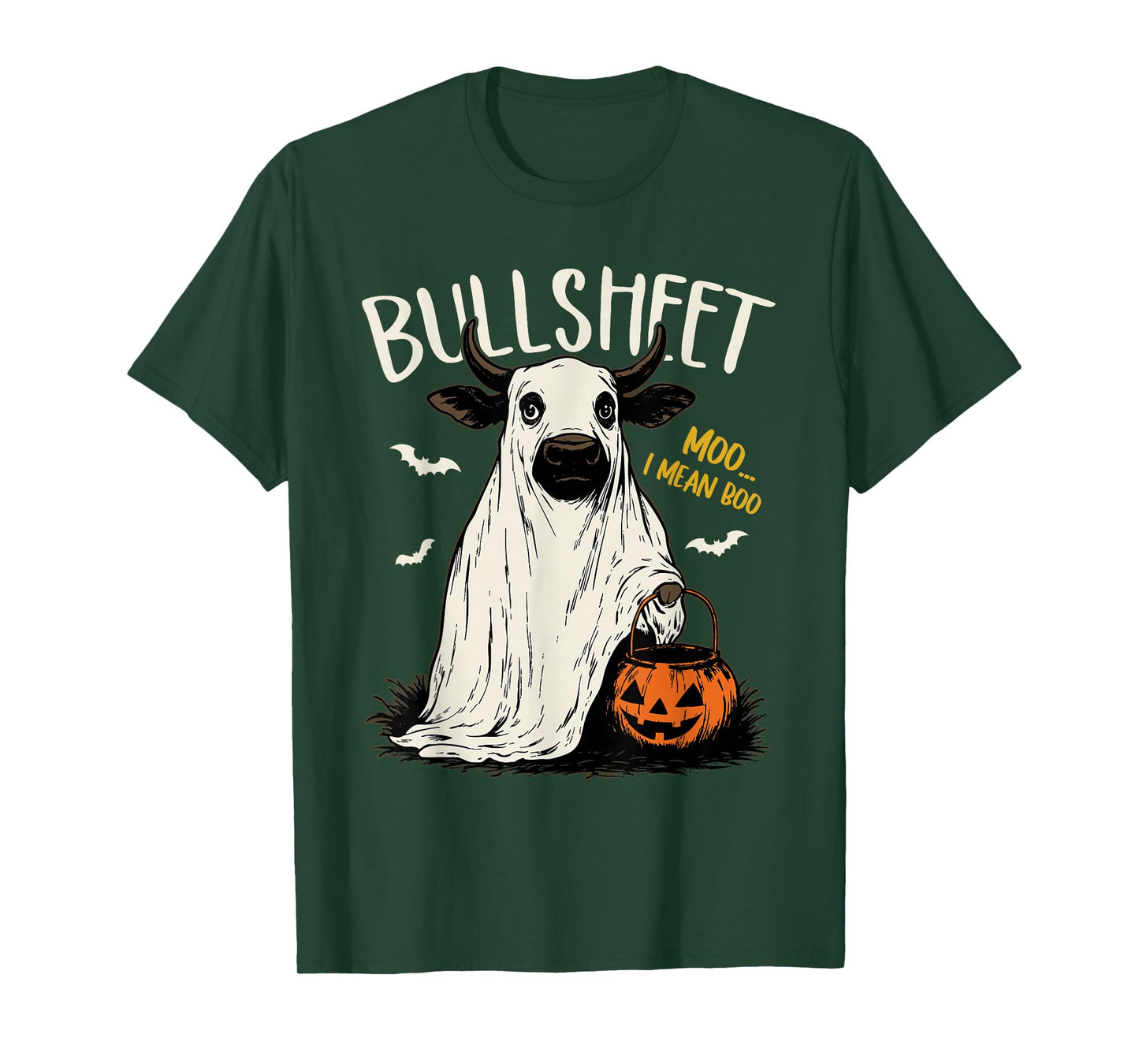 Bullsheet Moo I Mean Boo Scottish Highland Cow Halloween T-Shirt