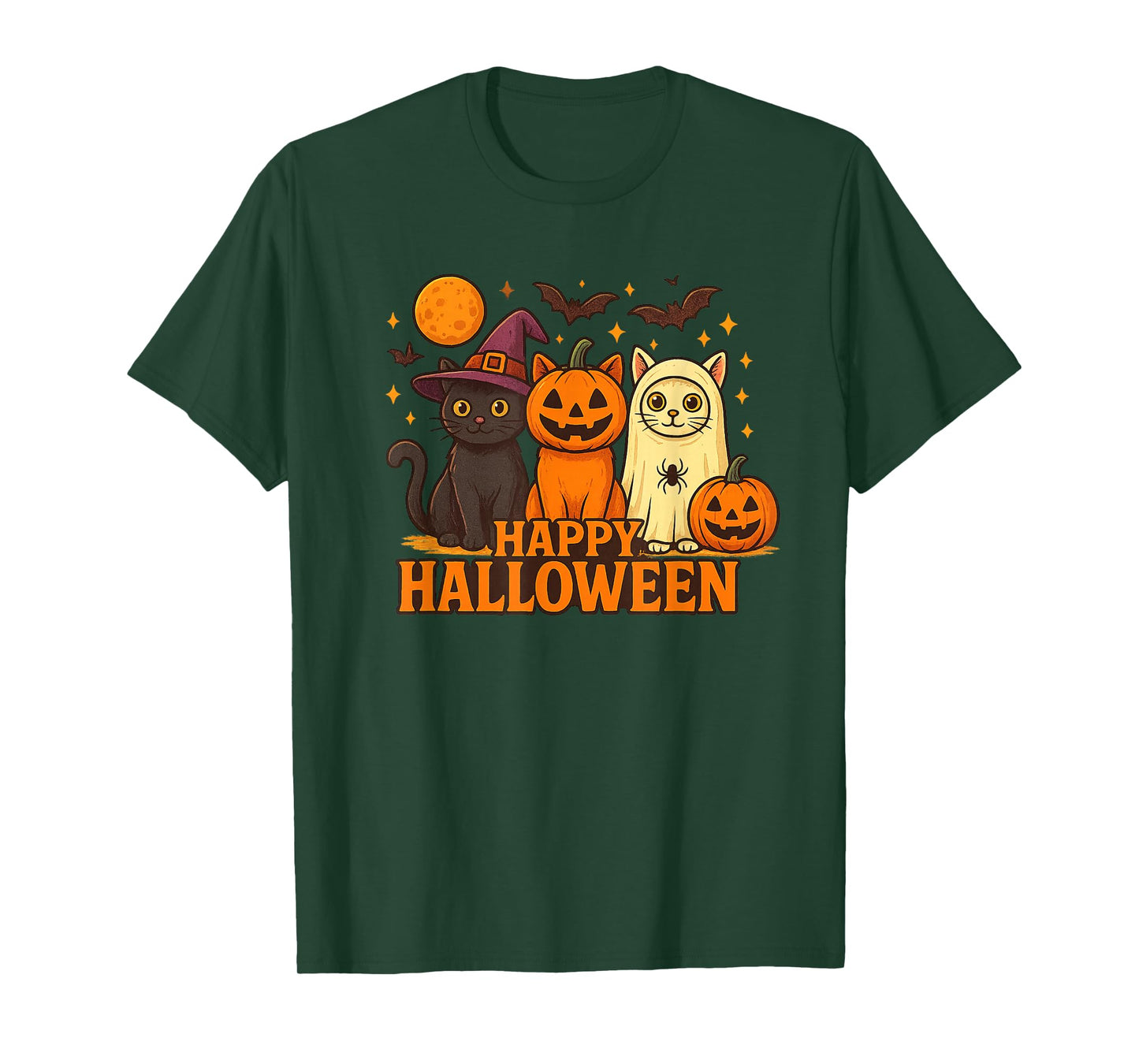 Cute Ghost Halloween Black Cat Witch Hat Pumpkin Women Girls T-Shirt