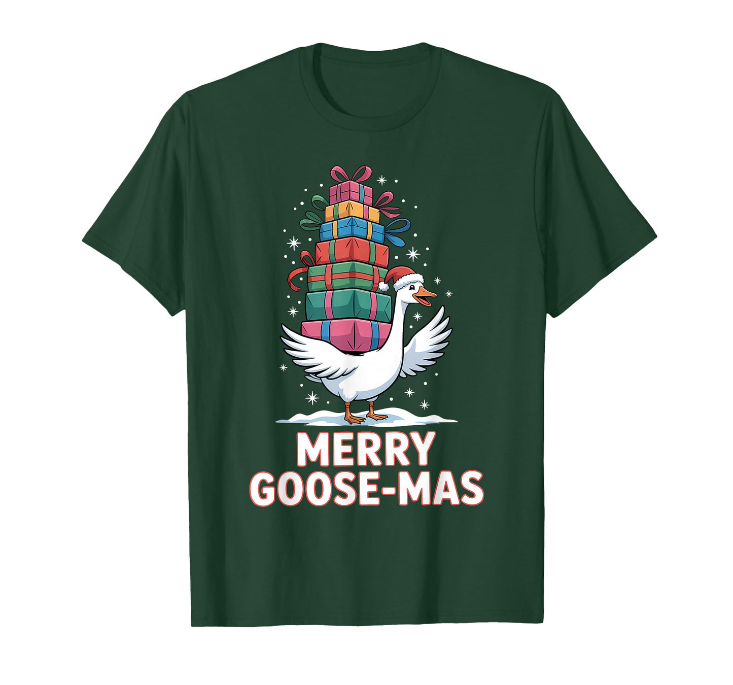Merry Goose-mas with Xmas Presents Funny Christmas Goose T-Shirt