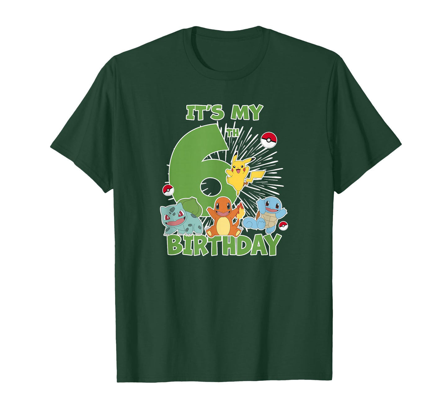 Pokémon It's My 6th Birthday Kanto Starters Celebration T-Shirt