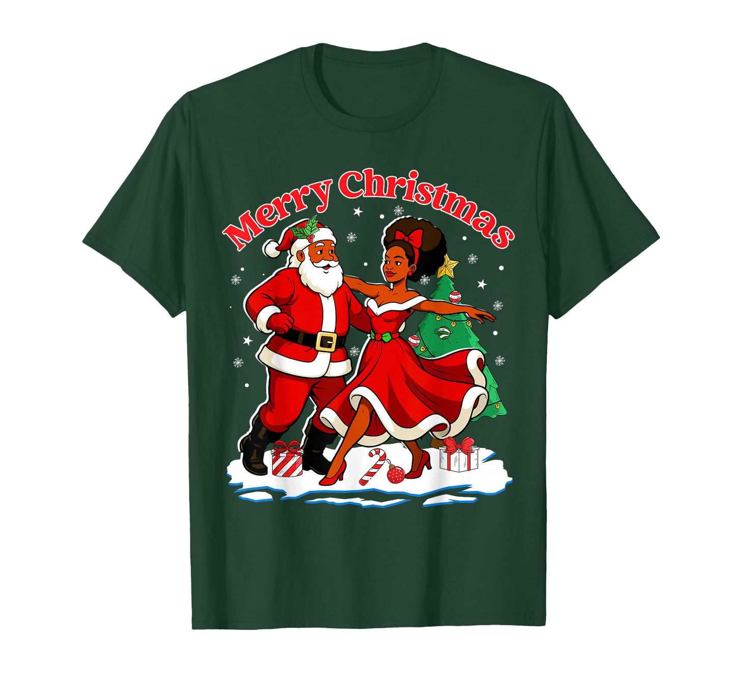 Christmas Dancing Black African American Santa Mrs Claus T-Shirt