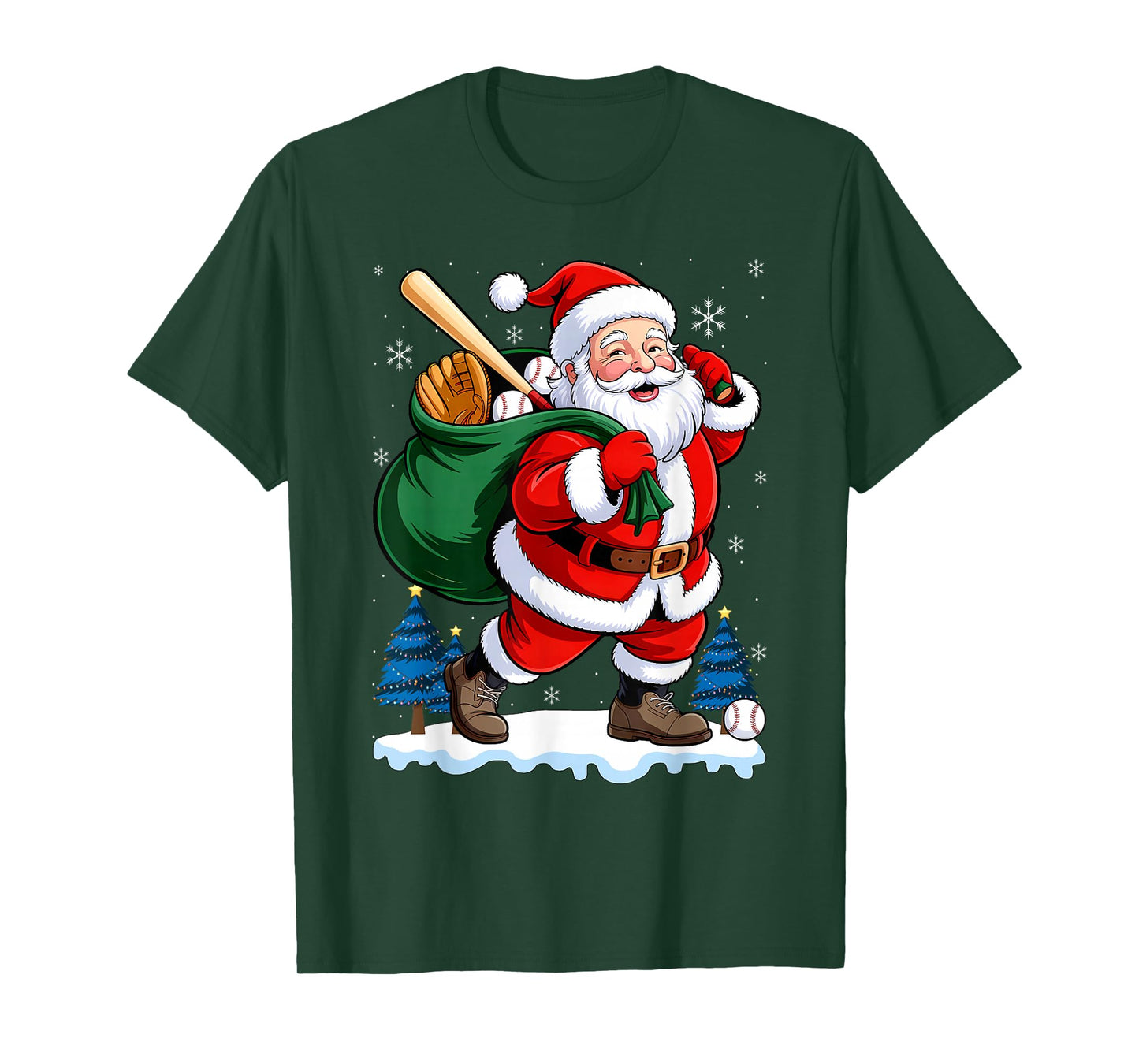 Baseball Sport Fan Santa Claus Funny Christmas Holiday T-Shirt