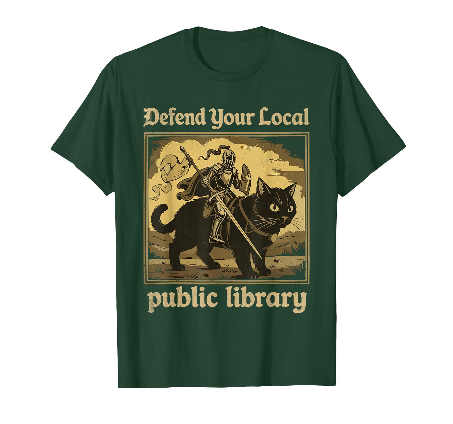 Defend Your Local Public Library Funny Knight Cat T-Shirt